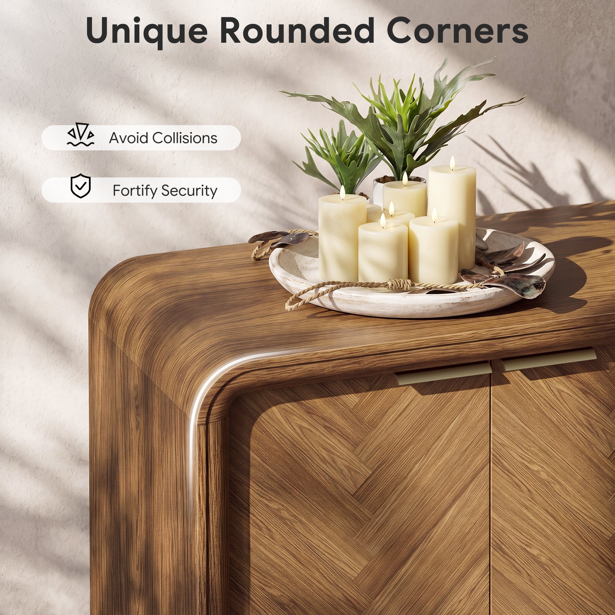 PAPROOS 55" Sideboard Buffet Cabinet with Storage, 4-Door Herringbone Wood Credenza with Adjustable Shelves, Walnut Accent Cabinet for Dining Room, Living Room, Entryway