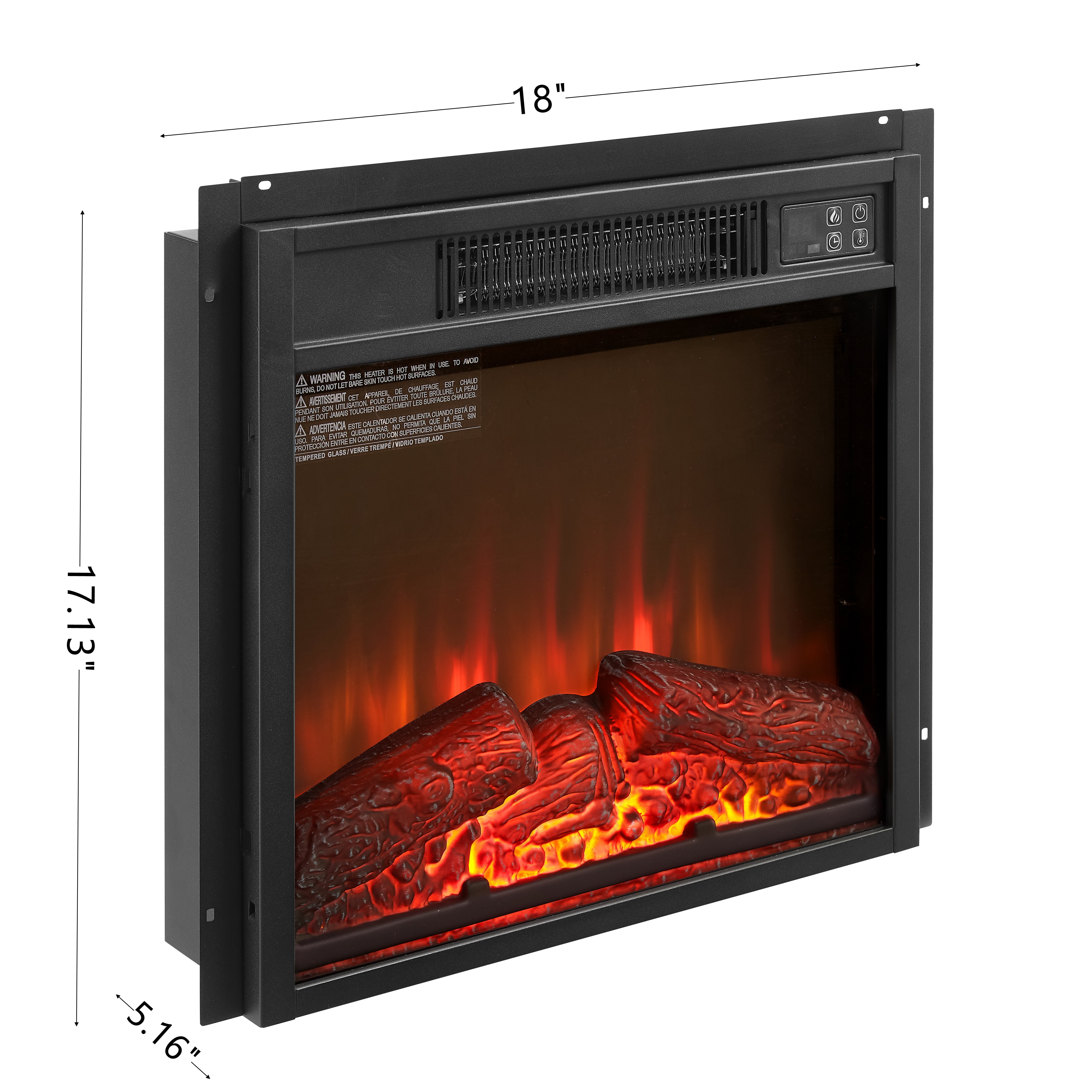 PAPROOS 18 Inch Electric Fireplace Insert, Recessed Wall Mounted Electric Fireplace with Remote Control, Ultra-Thin Fireplace Heater with Log Set, Realistic Flame, 1400W, Black
