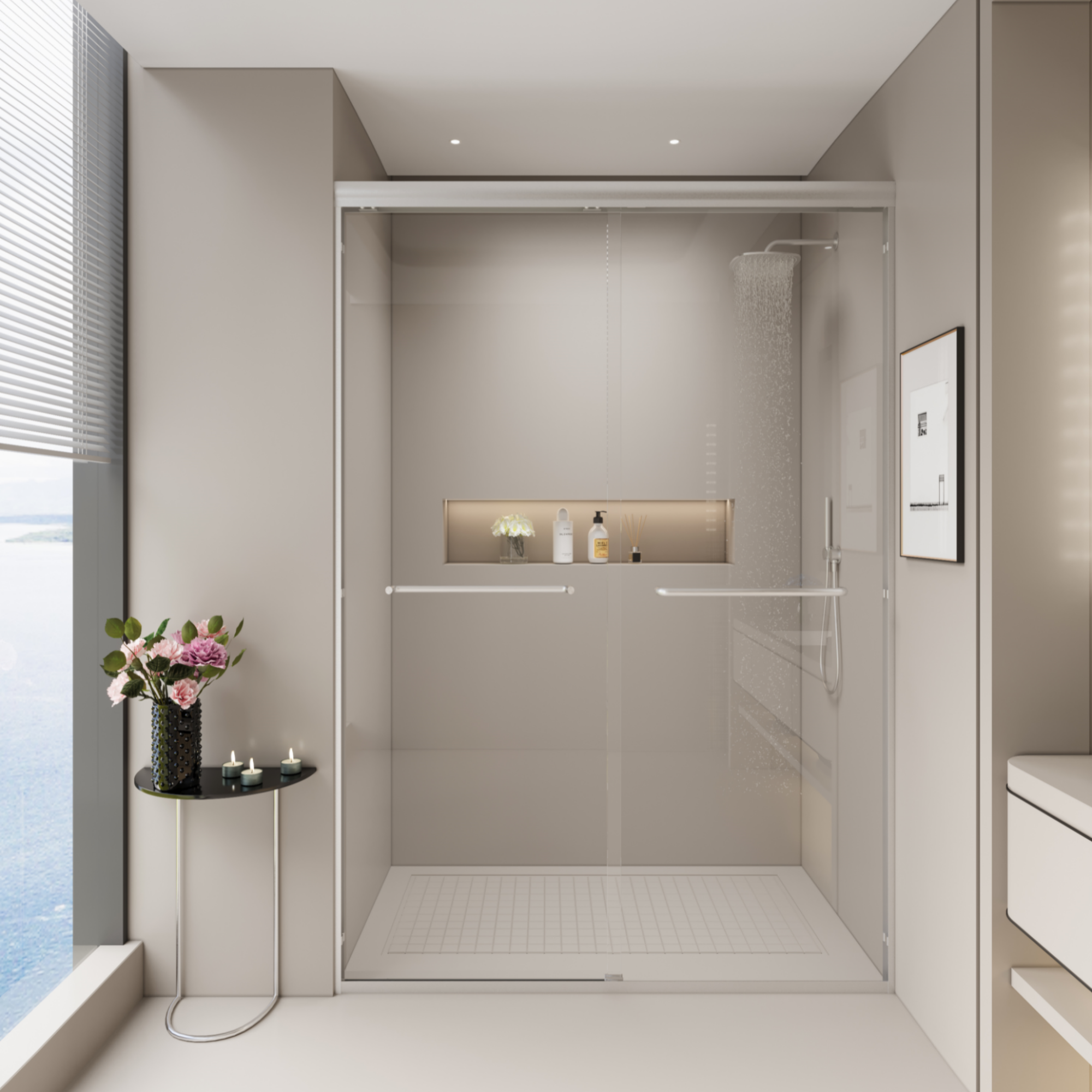 PAPROOS 44"-48" W x 72" H Sliding Shower Door, Modern Double Tub Door with Aluminum Frame, Bathtub Door with 1/4” (6 mm) Clear Tempered Glass, Stainless Steel Handle, SGCC Certified, Matte Black