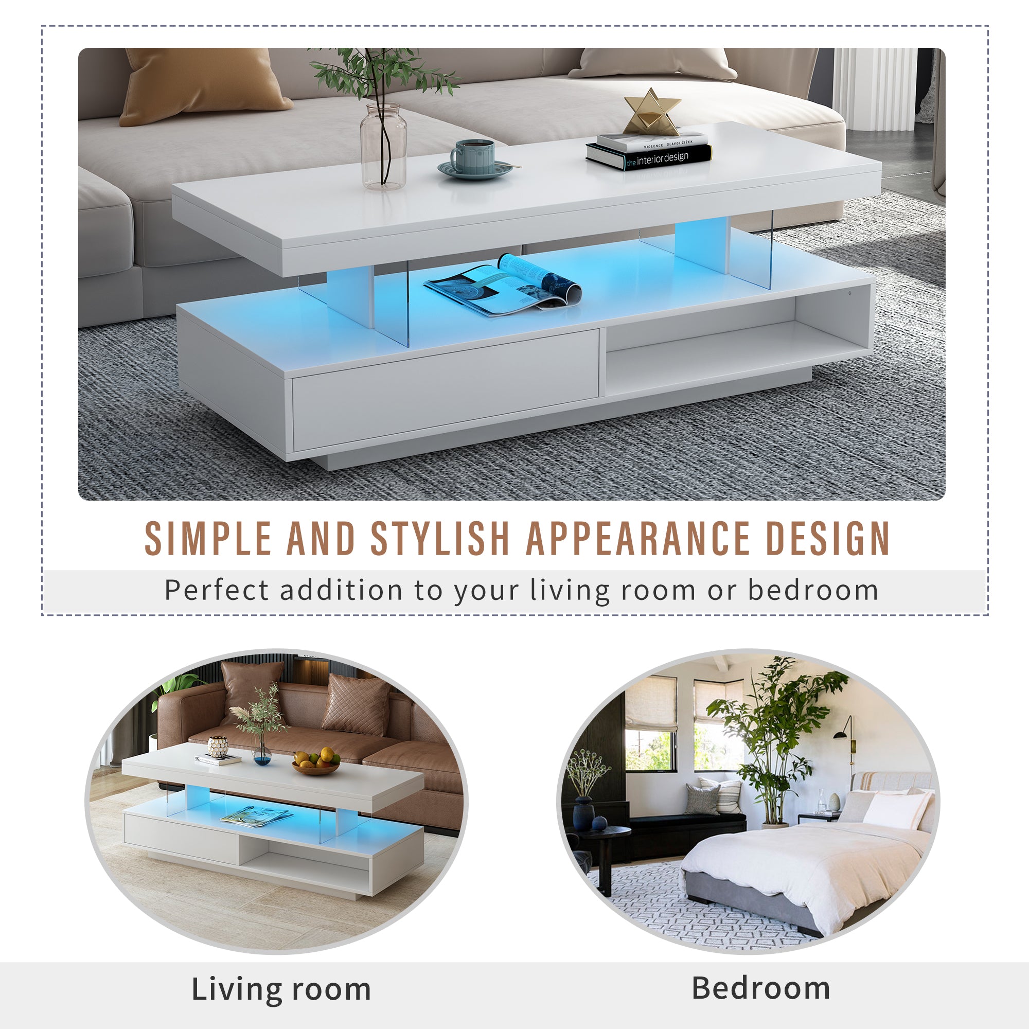 PAPROOS 51.2" LED Coffee Table with Storage