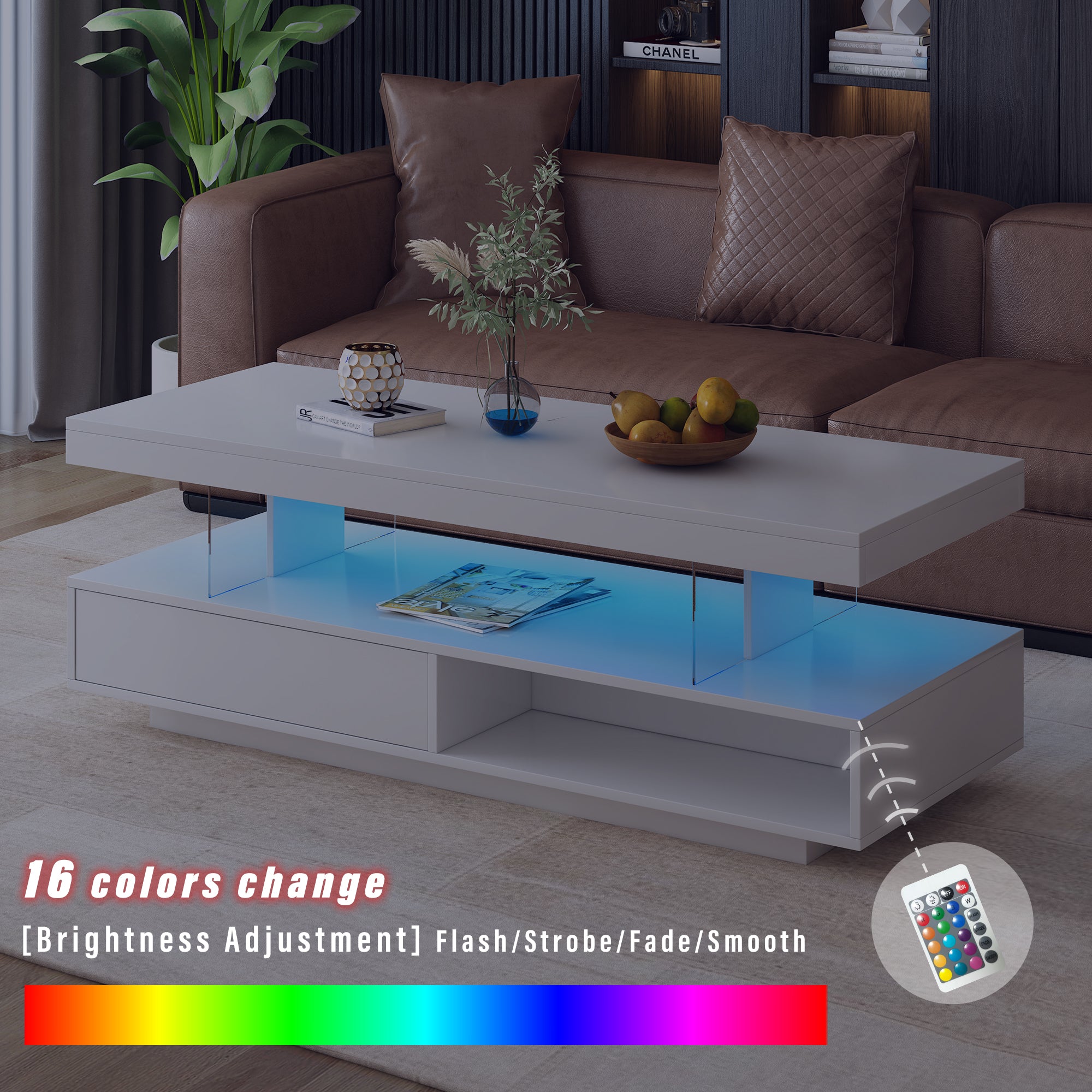 PAPROOS 51.2" LED Coffee Table with Storage