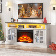 Fireplace TV Stand, TV Stand for 65 Inch TVs with Electric Fireplace, Entertainment Center Television Table for Living Room, with Remote Control Fireplace, Brown