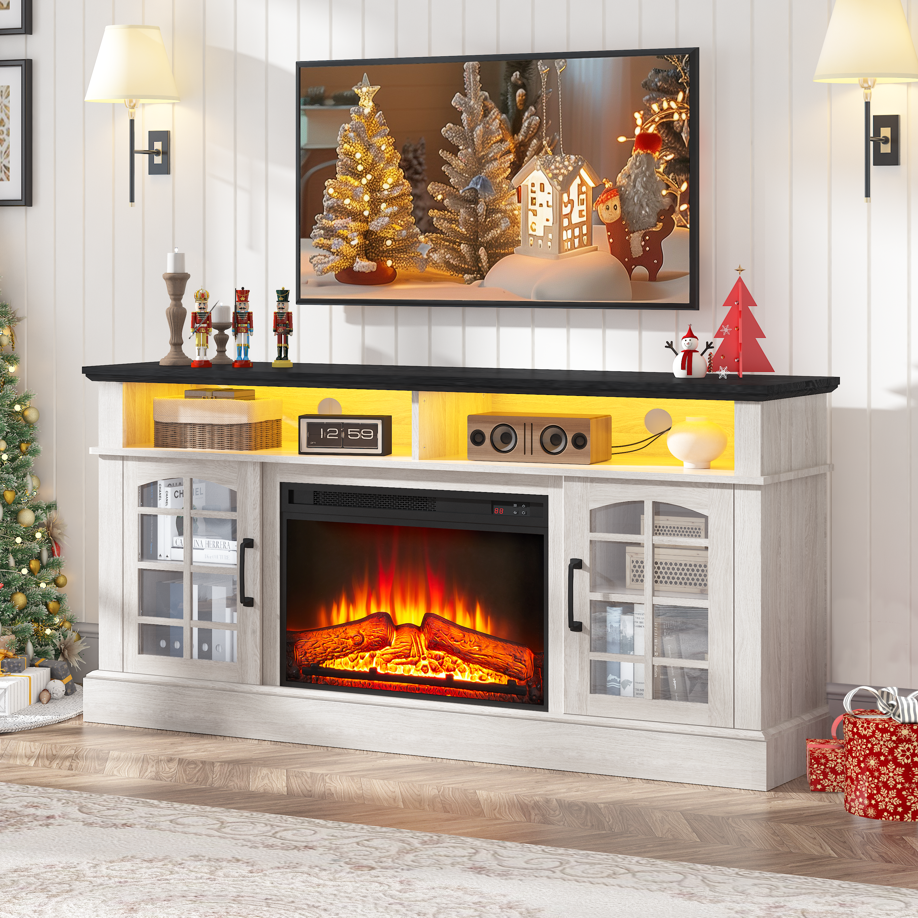PAPROOS Fireplace TV Stand for 65inch TVs