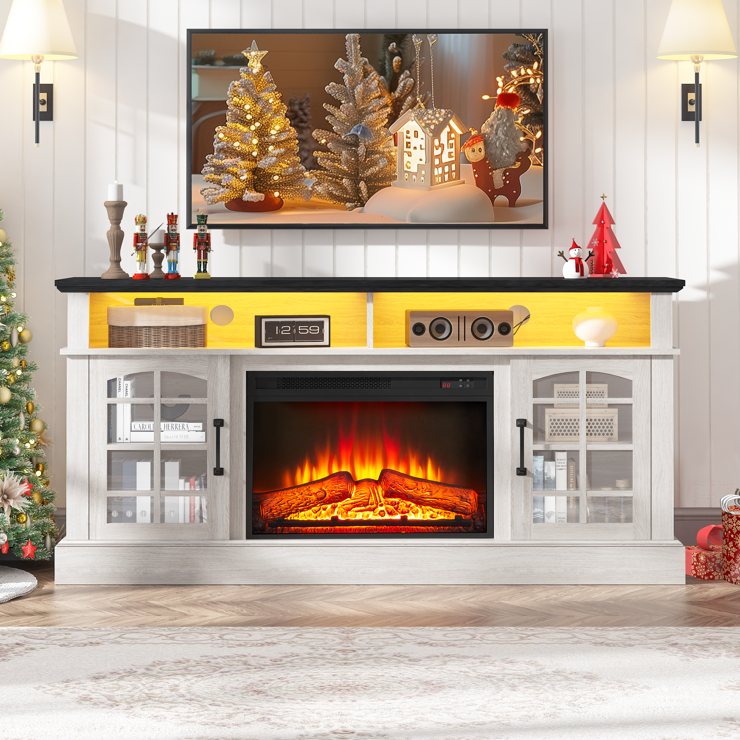PAPROOS Fireplace TV Stand for 65inch TVs