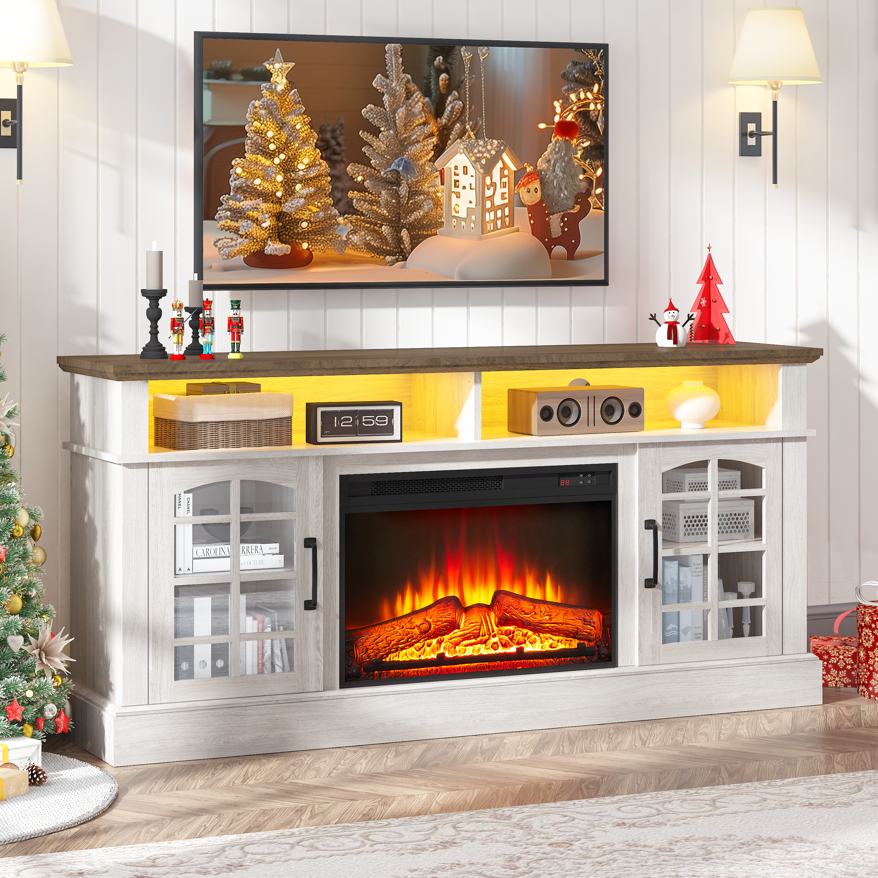 PAPROOS Fireplace TV Stand for 65inch TVs