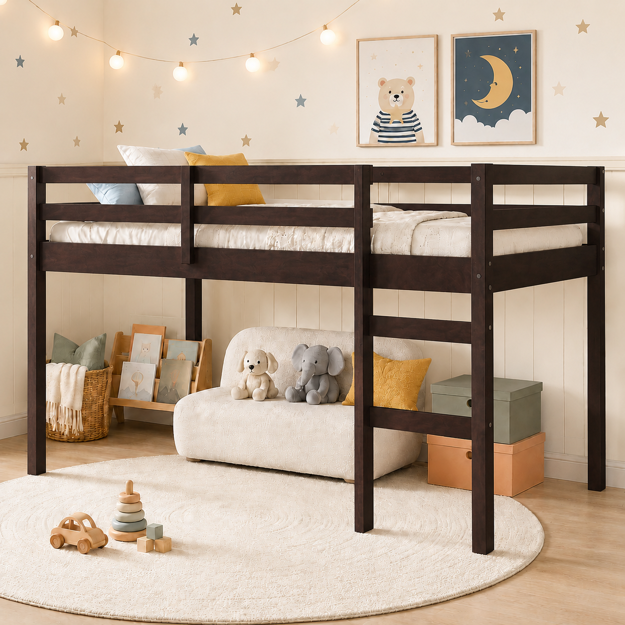 Twin Size Loft Bed with Stairs