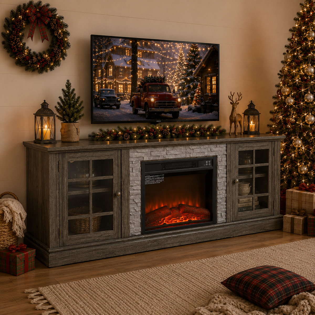 PAPROOS 70" Fireplace TV Stand