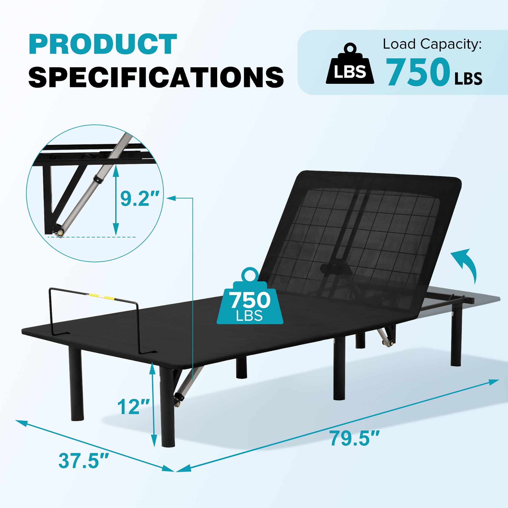 Power Adjustable Bed Base Frame, Metal Electric Bed Frame with Independent Head and Foot Incline, Modern Adjustable Platform Bed with Wired Control, Zero Gravity, Easy Assembly, Twin-XL