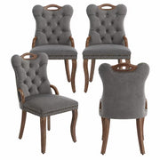 PAPROOS Dining Chair Set of 4, Velvet Upholstered Dining Chairs with Handmade Tufted Trim, Solid Rubberwood Legs and Vintage Copper Nailhead Details, Wingback Design, Gray
