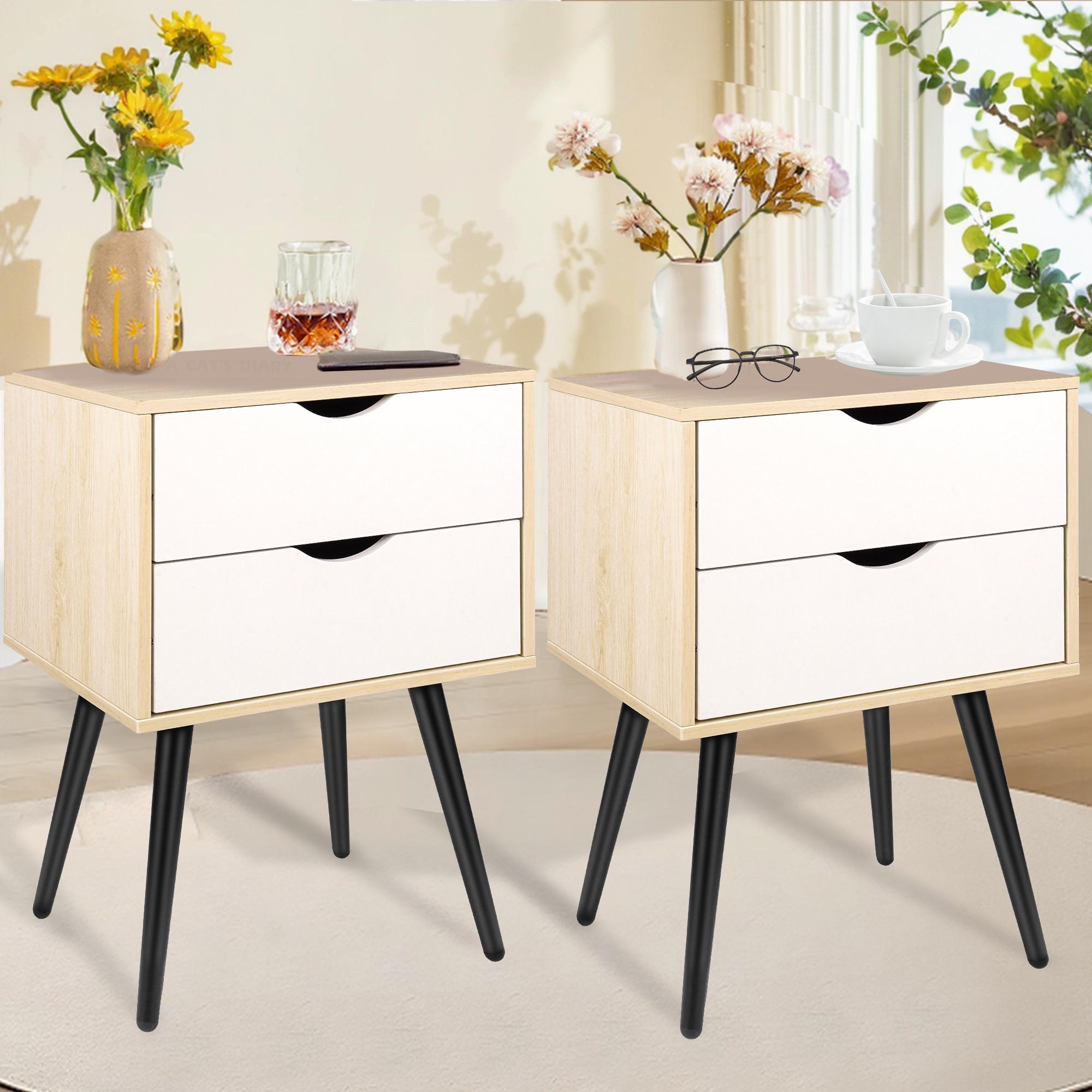 Nightstands Set of 2, Bedroom Bedside Table with 2 Drawers Storage, Country Style Night End Table with Large Storage Space, Suitable for Living Room Bedroom, Rustic Brown