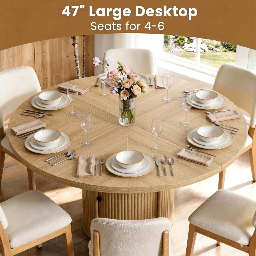 PAPROOS Round Dining Table for 4-6