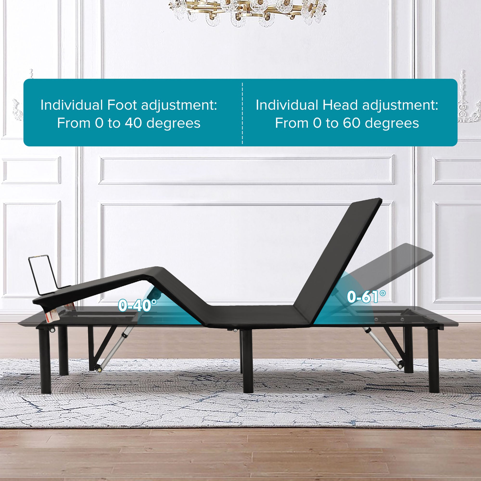 Power Adjustable Bed Base Frame, Metal Electric Bed Frame with Independent Head and Foot Incline, Modern Adjustable Platform Bed with Wired Control, Zero Gravity, Easy Assembly, Twin-XL