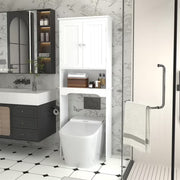 PAPROOS Bathroom Storage Toilet Space Saver with Shelves and Doors, Modern Over The Toilet Space Saver Organization Wood Storage Cabinet for Home, Bathroom, White