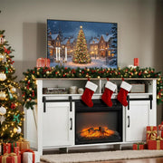 PAPROOS Fireplace TV Stand for 65 in TV, TV Stand with Storage Shelves, Entertainment Center for Living Room Bedroom, White+Brown