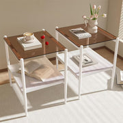 PAPROOS Nightstand Set of 2, Bedside Table with Metal Legs, Modern End Side Table with a Fabric Drawer and Shelf, Versatile Nightstand for Bedroom Sofa Entryway, Brown+White