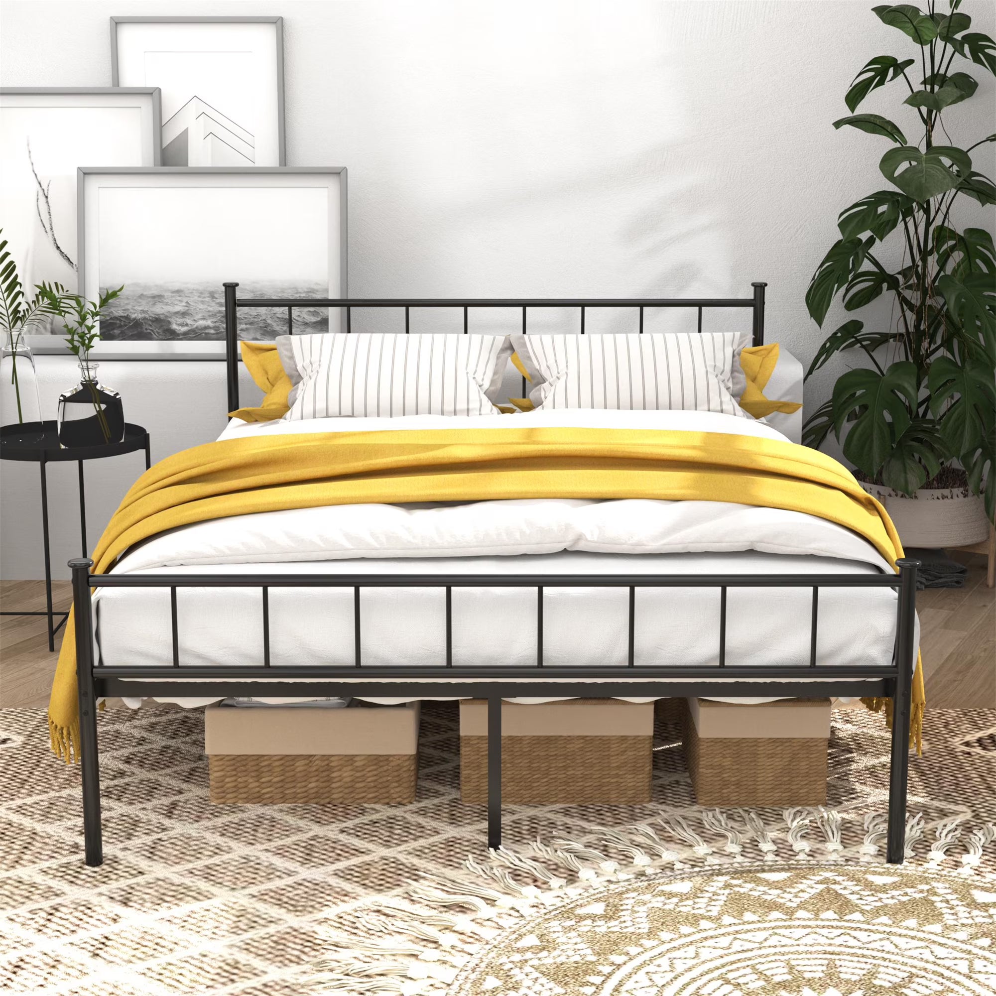 PAPROOS Full Bed Frame with Headboard and Footboard, Metal Platform Bed with Under Bed Storage, No Box Spring Needed, Noise Free, Black