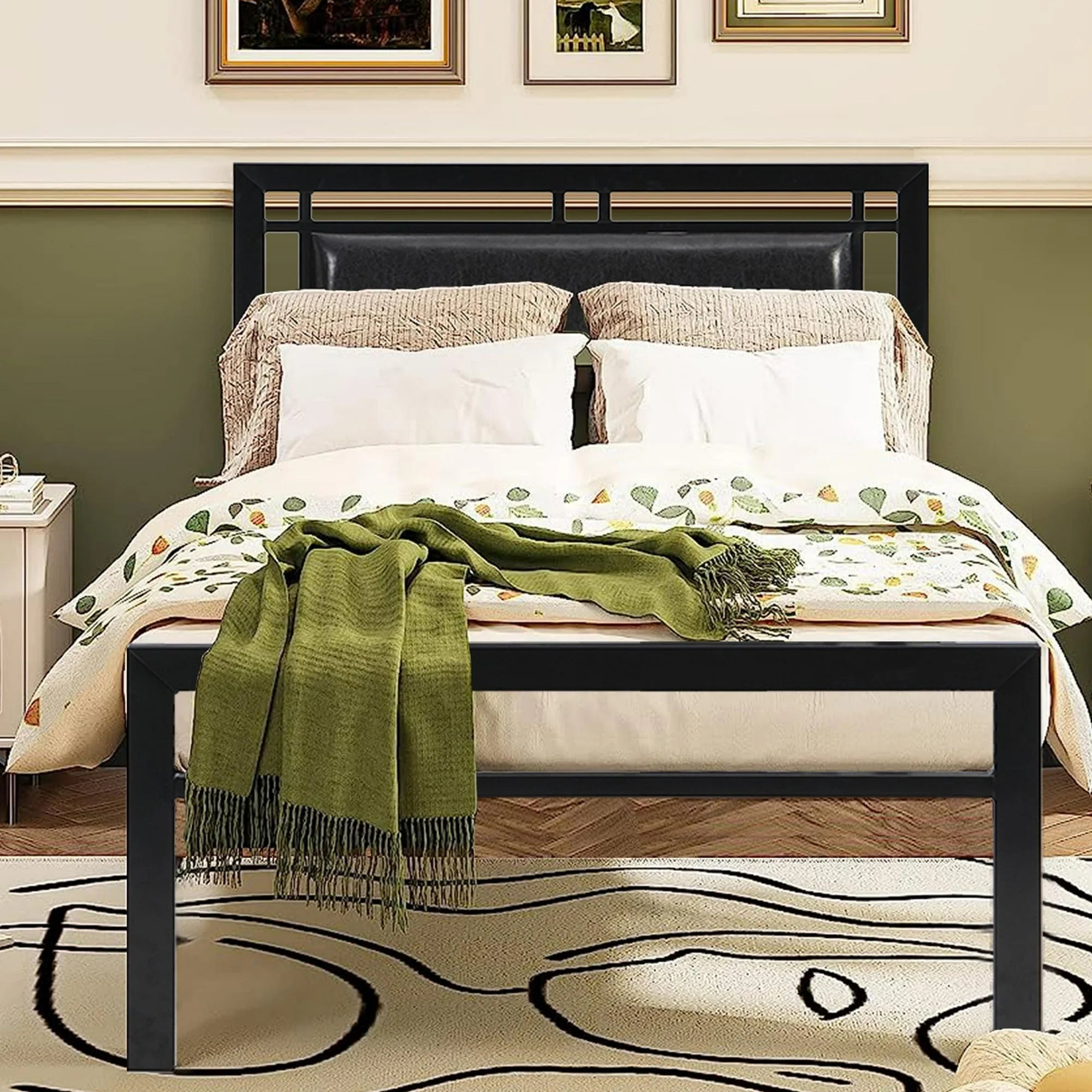 PAPROOS Twin Size Bed Frame with Storage Headboard, Metal Platform Bed with Charging Station, Bookcase Storage, No Box Spring Needed, Easy Assembly, Brown