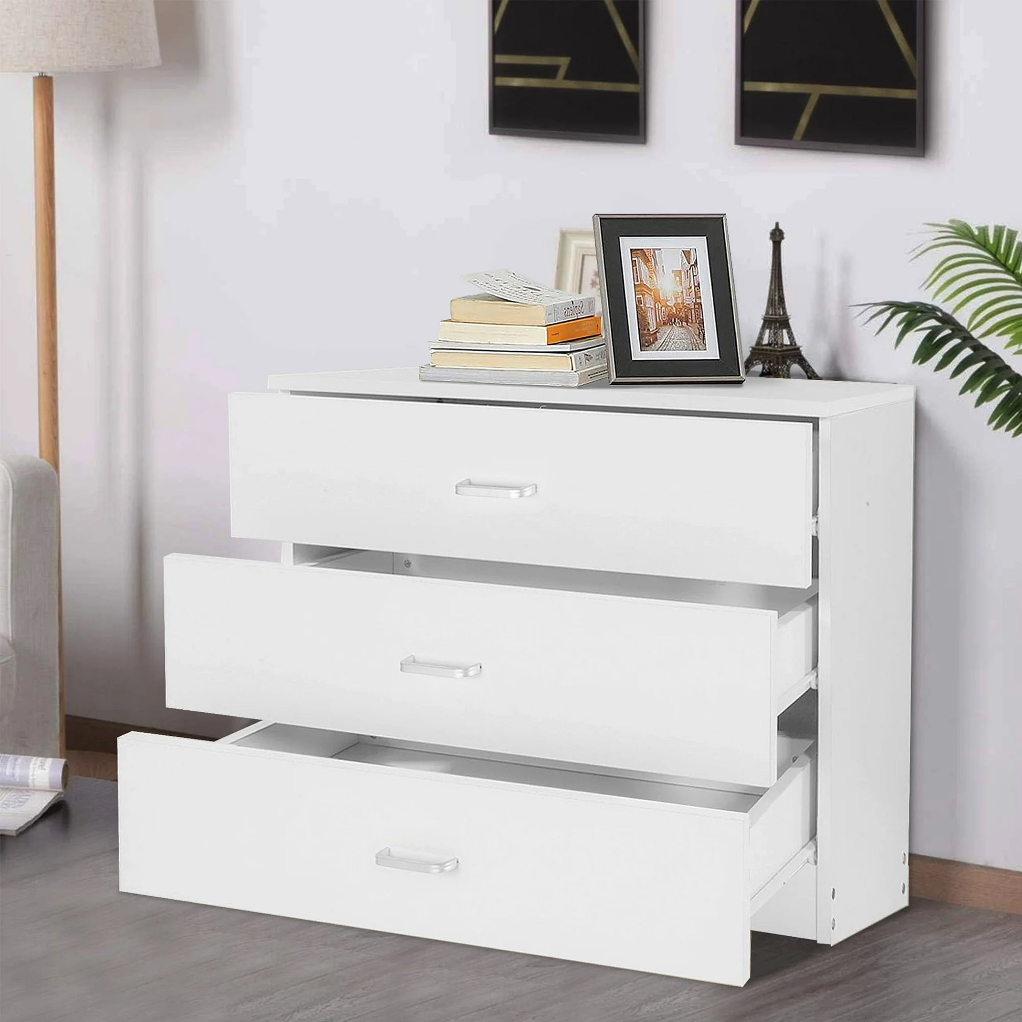 PAPROOS Modern White 4 Drawer Dresser, Chest of Drawers for Bedroom, Storage Cabinet Nightstand Dresser Organizer Unit with Handle for Living Room, Closet, Hallway