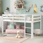PAPROOS Solid Wood Twin-Size Low Loft Bed with Ladder, White