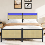 PAPROOS Full Size Bed Frame with Charging Station and LED Light, Metal Platform Bed with Under Bed Storage, No Box Spring Needed, Easy Assembly, Black