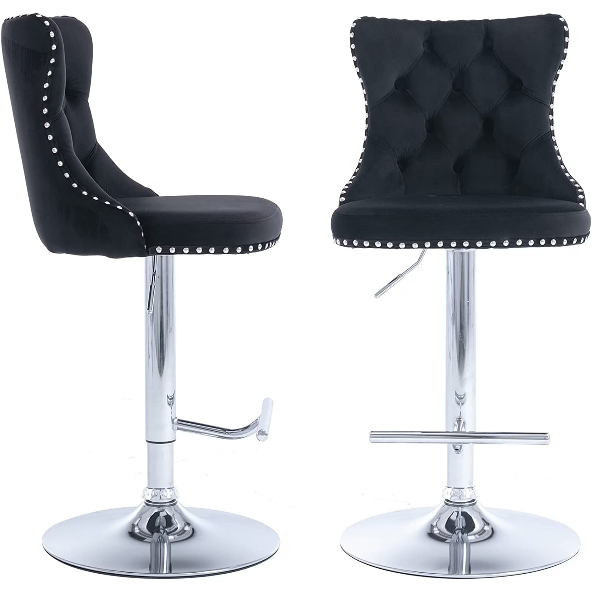 Swivel Bar Stools Set of 2, PAPROOS Adjustable Height Counter Height Bar Stools with Back, Velvet Dining Chair with Button Tufted & Nail Trim, Kitchen Chair for Kitchen Island Pub