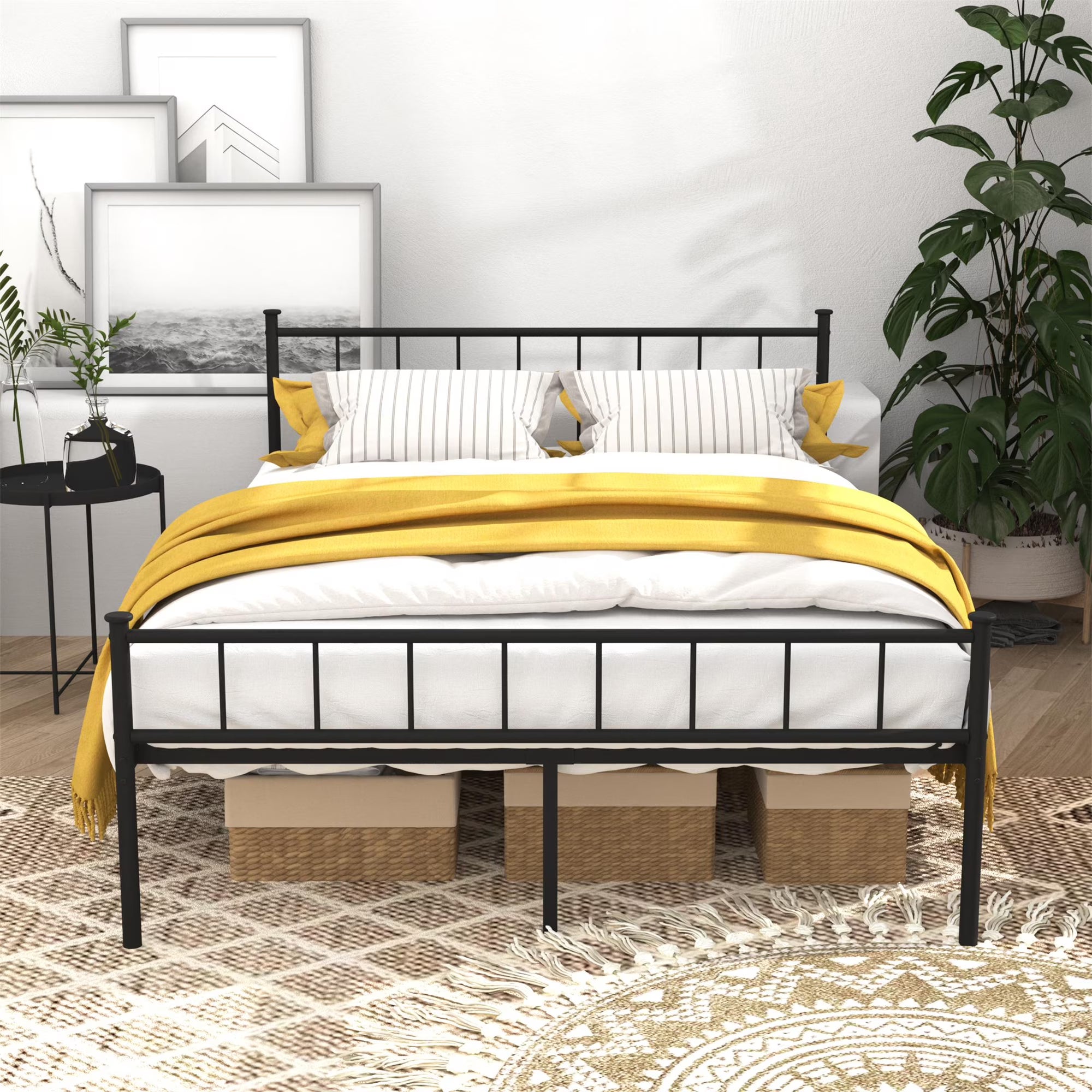 PAPROOS Full Bed Frame with Headboard and Footboard, Metal Platform Bed with Under Bed Storage, No Box Spring Needed, Noise Free, Black