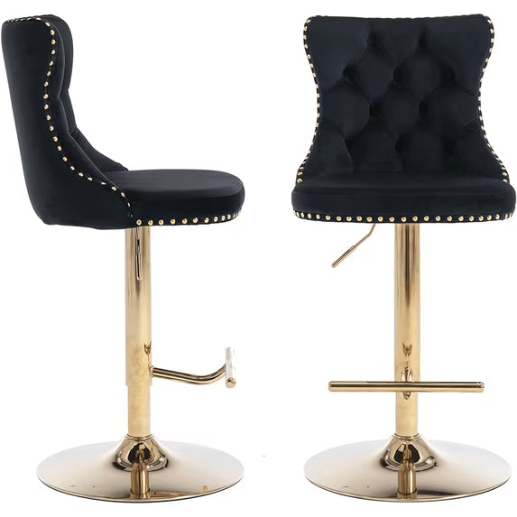 Swivel Bar Stools Set of 2, Paproos Adjustable Height Counter Height Bar Stools with Back, Velvet Dining Chair with Button Tufted & Nail Trim, Kitchen Chair for Kitchen Island Pub