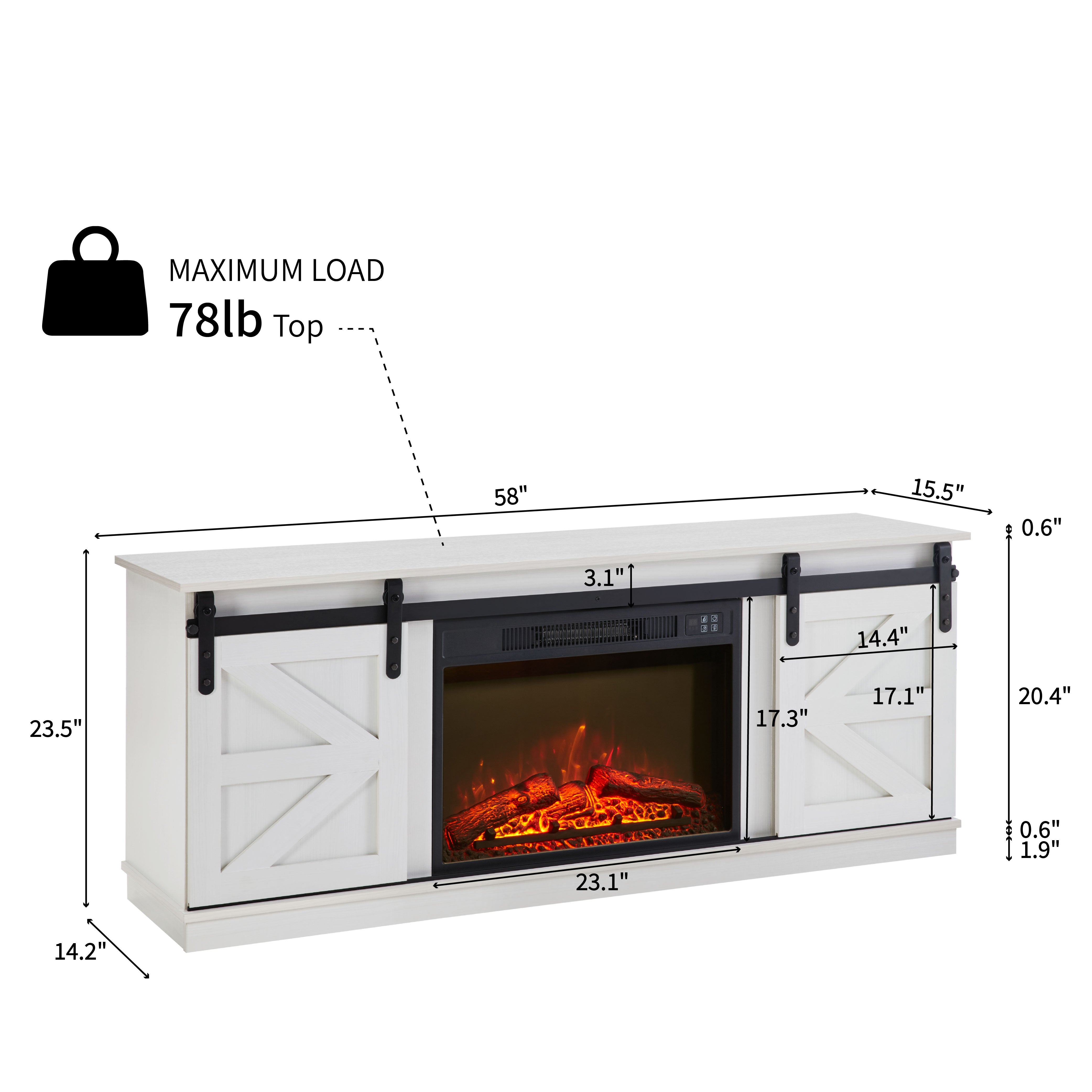 PAPROOS Fireplace TV Stand for TVs up to 65", Farmhouse TV Console with 23" Electric Fireplace, Entertainment Center with Sliding Barn Doors & Storage Cabinets & Adjustable Shelves,