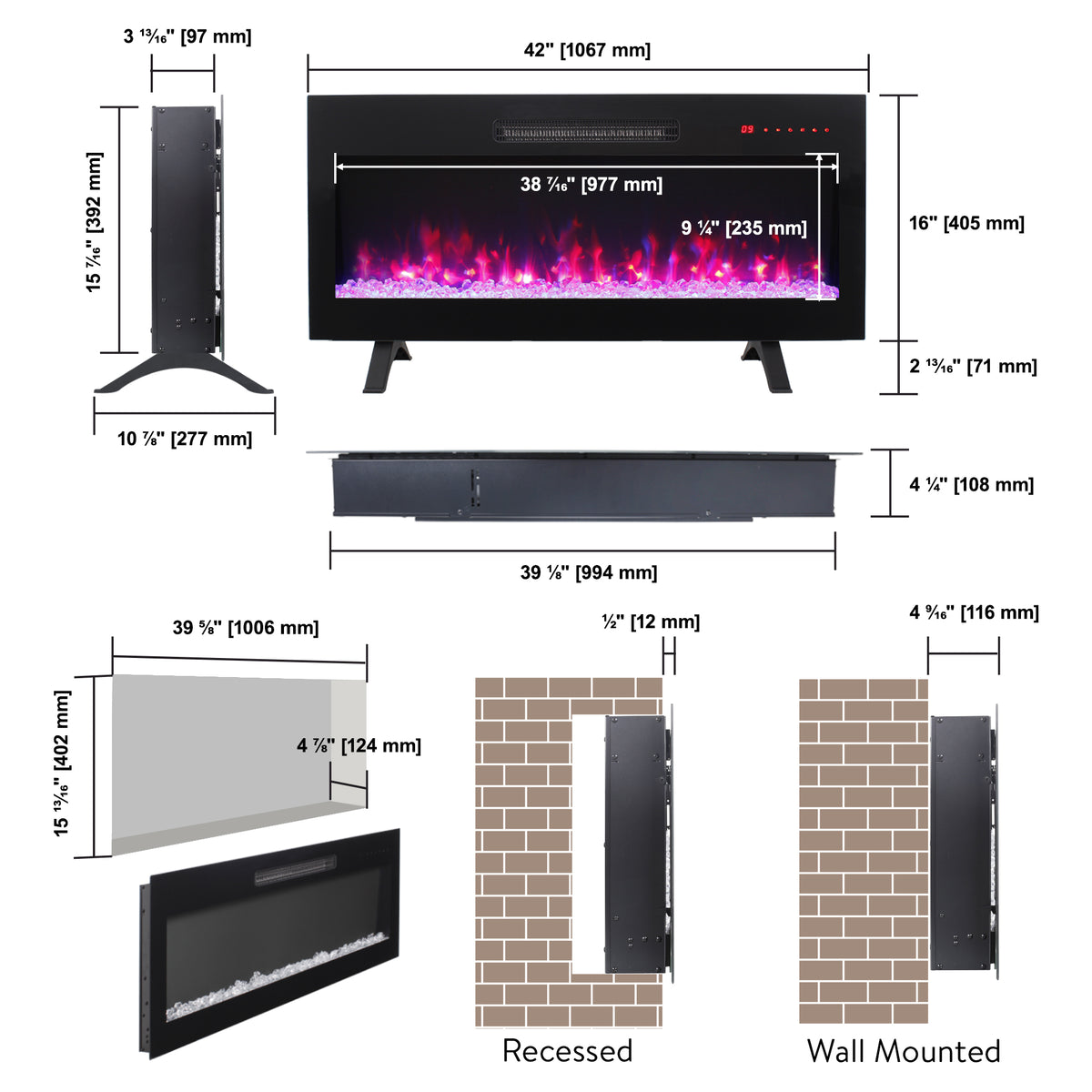 PAPROOS 36-Inch Electric Fireplace