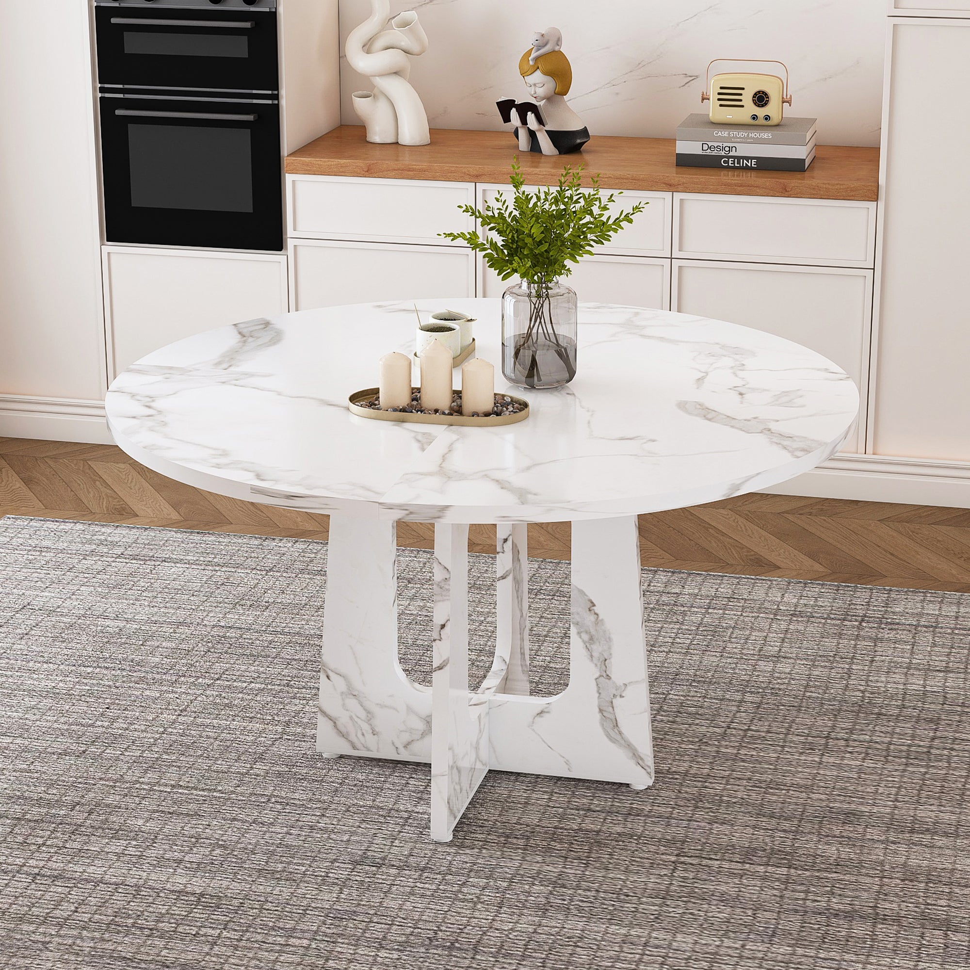 PAPROOS 47'' Round Dining Table for 4