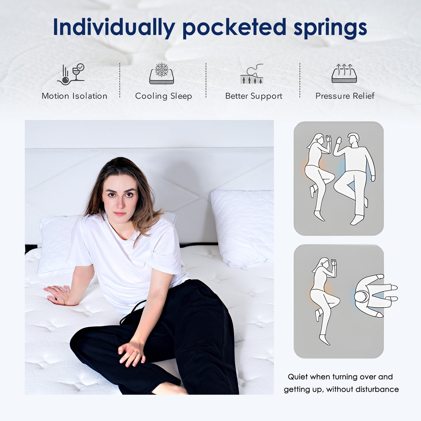 Twin Mattress, PAPROOS 10 Inch Hybrid Mattress in a Box, Individual Pocket Spring Mattress with Full Support, Cool Twin Size Mattress with Breathable Knitted Fabric, Medium Firm, CertiPUR-US, White