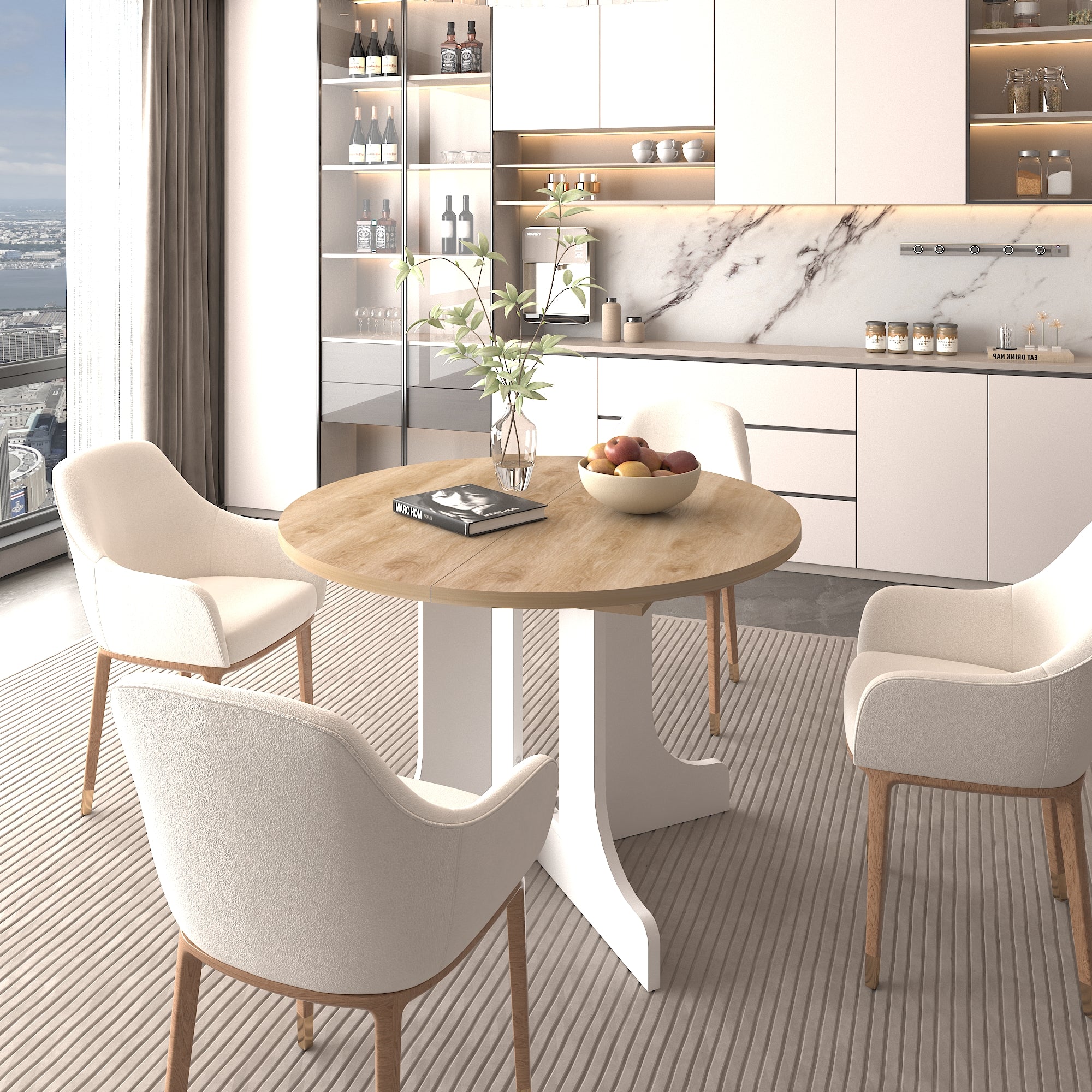 59" Extendable Dining Table for 4-6, Paproos Expandable Oval Dining Table, Kitchen Table, Modern Farmhouse Dining Room Table, Dinner Table for Small Spaces, Kitchen Living Room, White Oak(Obly Table)