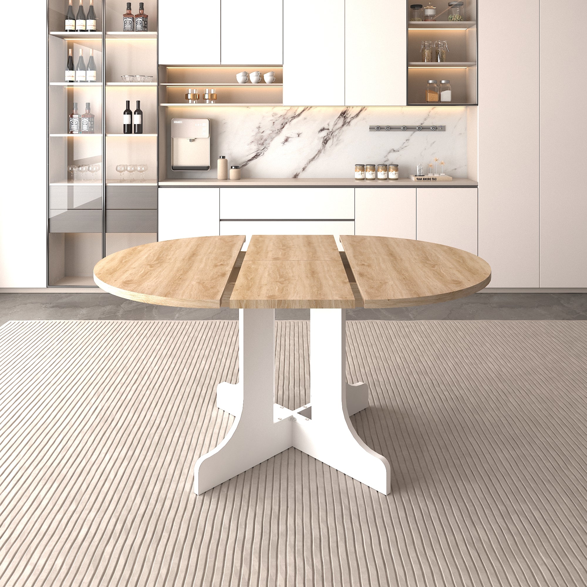 59" Extendable Dining Table for 4-6, Paproos Expandable Oval Dining Table, Kitchen Table, Modern Farmhouse Dining Room Table, Dinner Table for Small Spaces, Kitchen Living Room, White Oak(Obly Table)