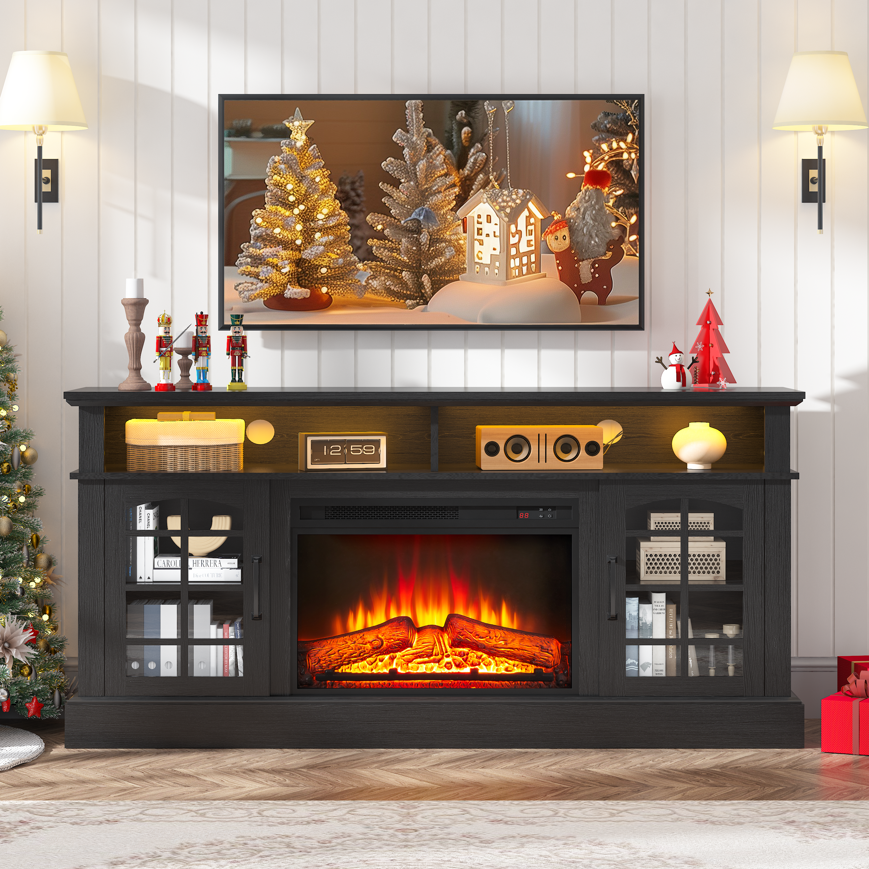 PAPROOS Fireplace TV Stand for 65inch TVs
