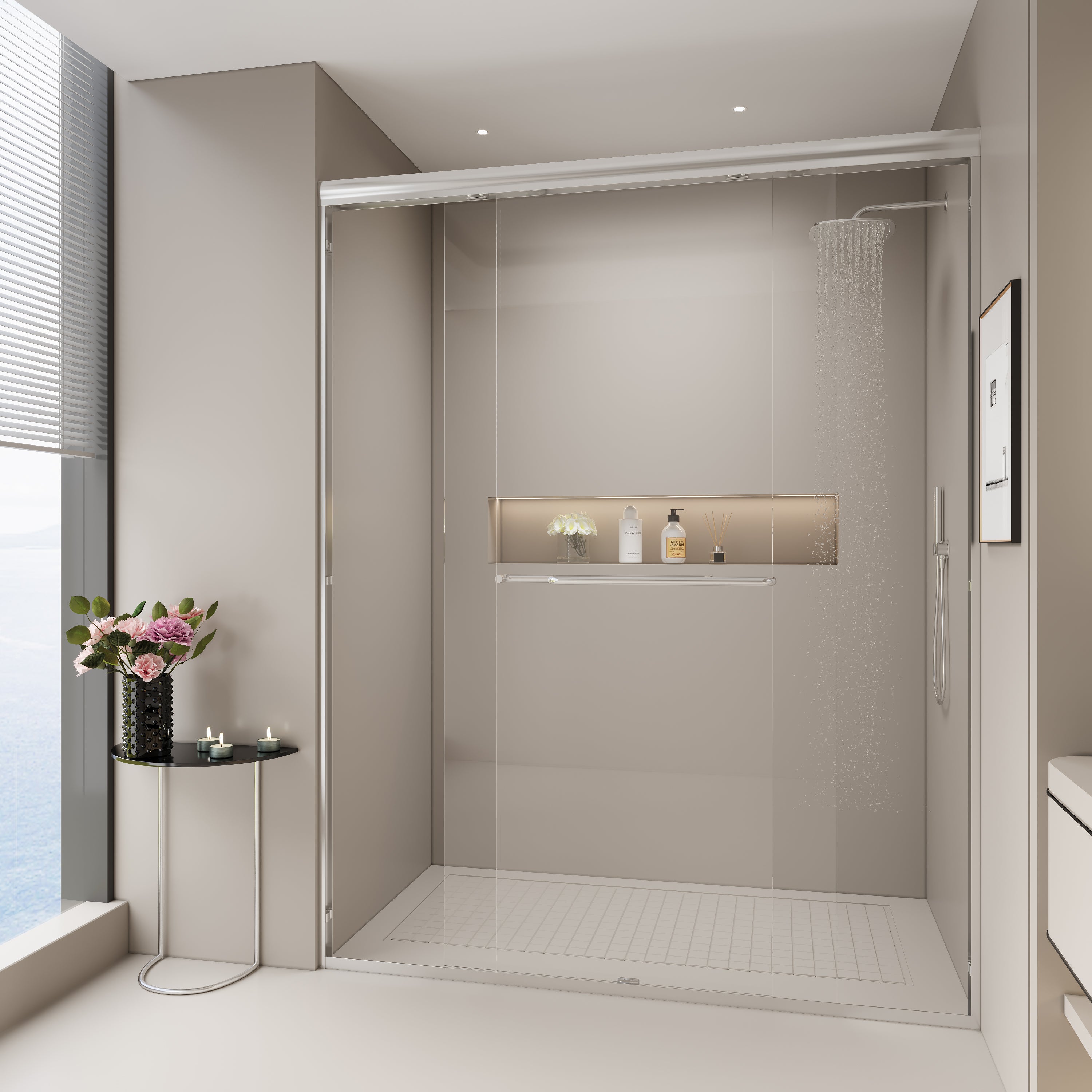 PAPROOS 44"-48" W x 72" H Sliding Shower Door, Modern Double Tub Door with Aluminum Frame, Bathtub Door with 1/4” (6 mm) Clear Tempered Glass, Stainless Steel Handle, SGCC Certified, Matte Black