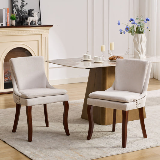 Dining Chairs Set of 2, Paproos Chenille Upholstered Dining Chairs, Modern Accent Chair with Nailhead Trim, Side Chair with Backrest and Wooden Curved Legs for Kitchen Dining Living Room