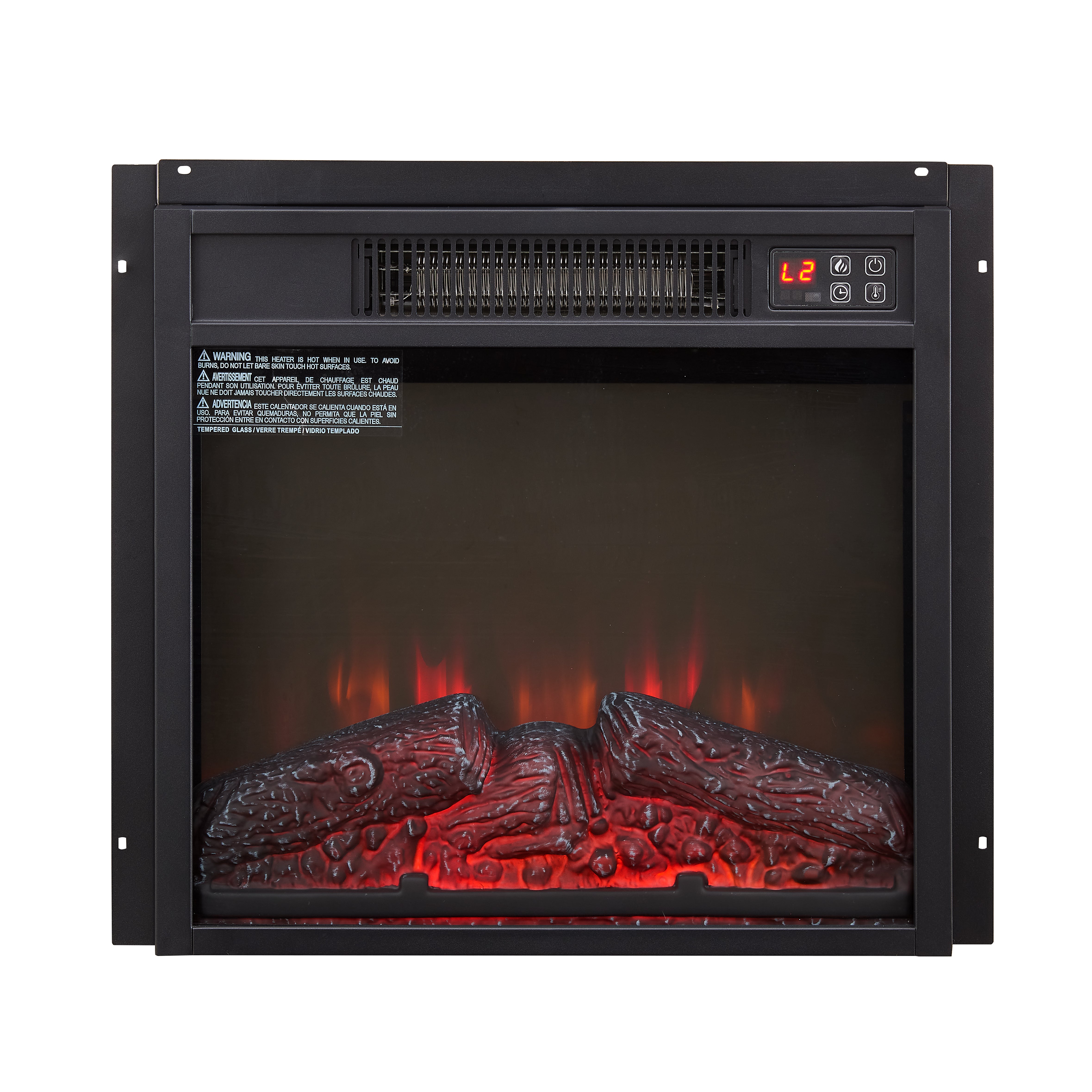 PAPROOS 18 Inch Electric Fireplace Insert, Recessed Wall Mounted Electric Fireplace with Remote Control, Ultra-Thin Fireplace Heater with Log Set, Realistic Flame, 1400W, Black