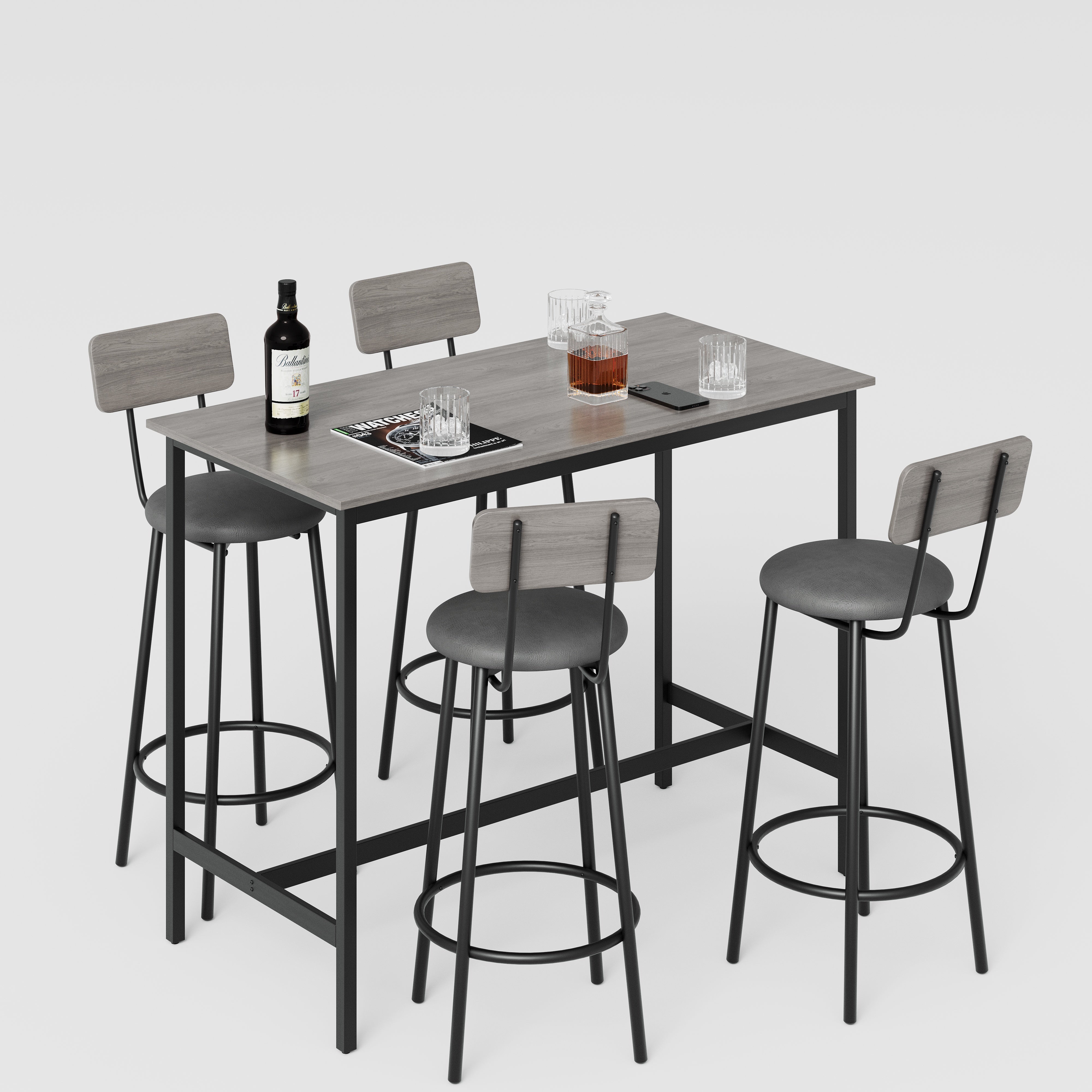 PAPROOS 5 Piece Dining Table Set, Counter Height Bar Table and Bar Stools Set with Storage Rack,Kitchen Table Set for Dining Room, Breakfast Nook