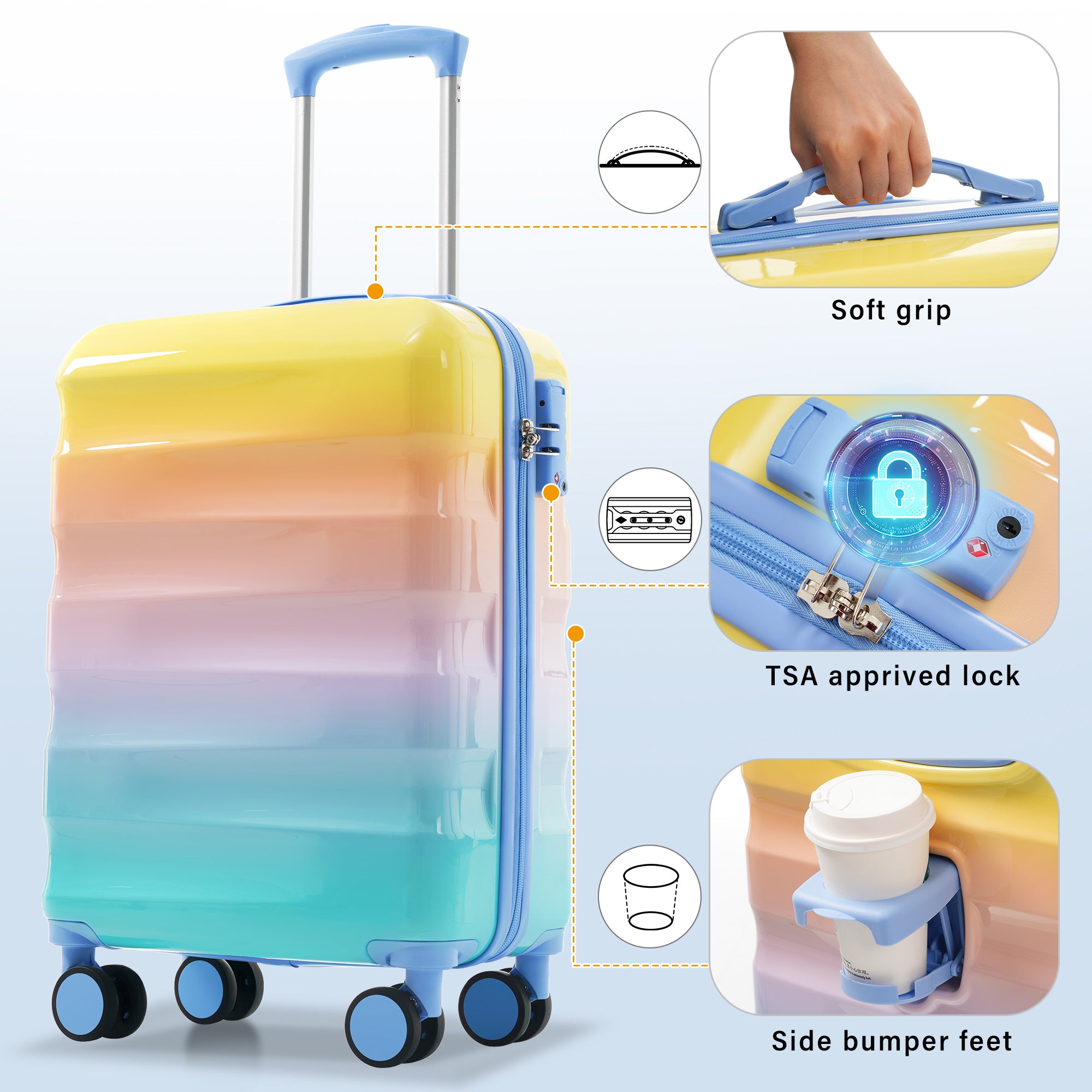PAPROOS Luggage Sets 2 Piece Suitcase Set(14/20) Suitcase, Hardside Lightweight Kids Suitcase with Combination Lock, Carry-on Suitcase and Cosmetic Bag for Travel, Back to School, Blue Pink