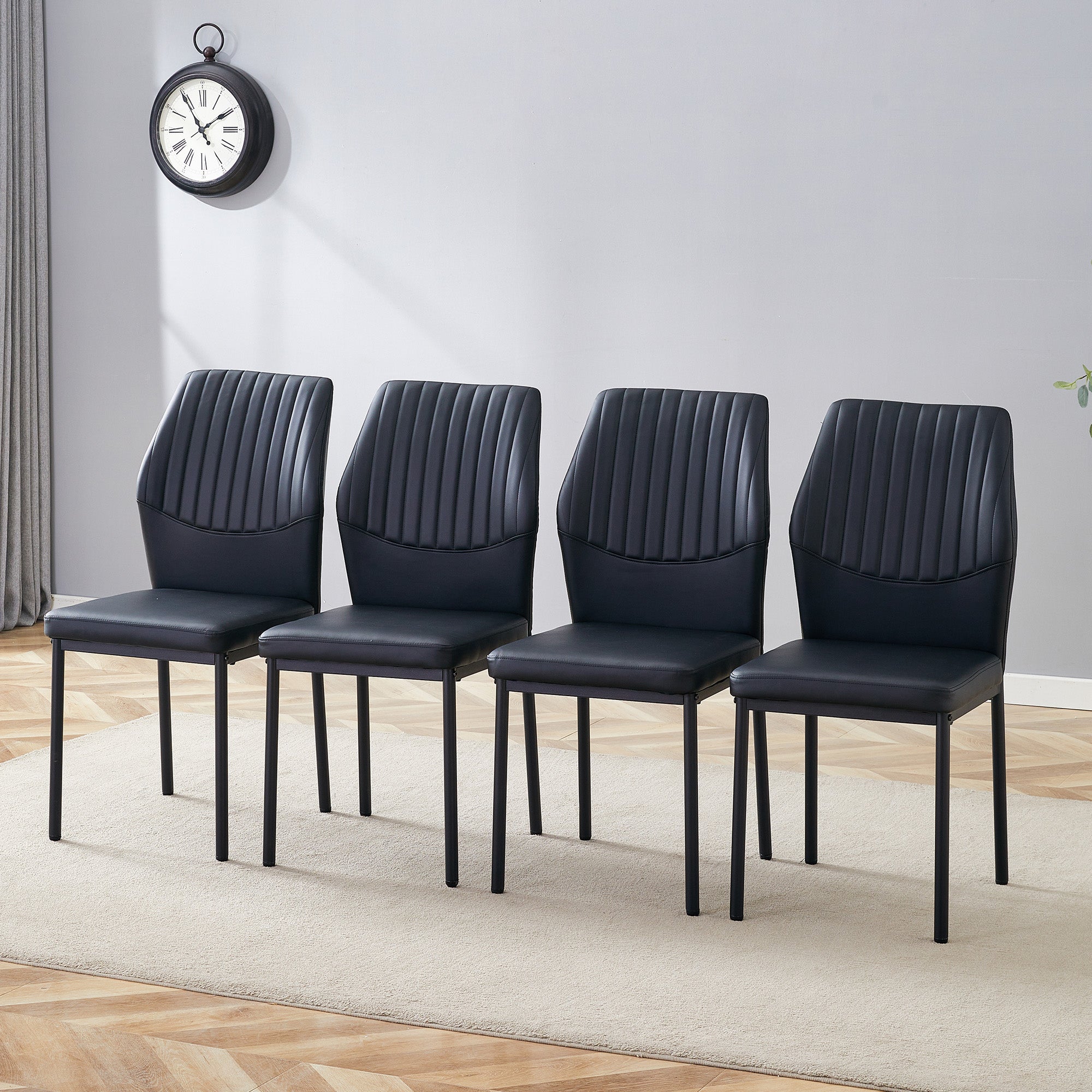 Dining Chairs Set of 4, Paproos PU Leather Upholstered Dining Chairs, Mid Century Accent Chair Side Chair with High Backrest and Metal Legs, Dining Kitchen Living Room