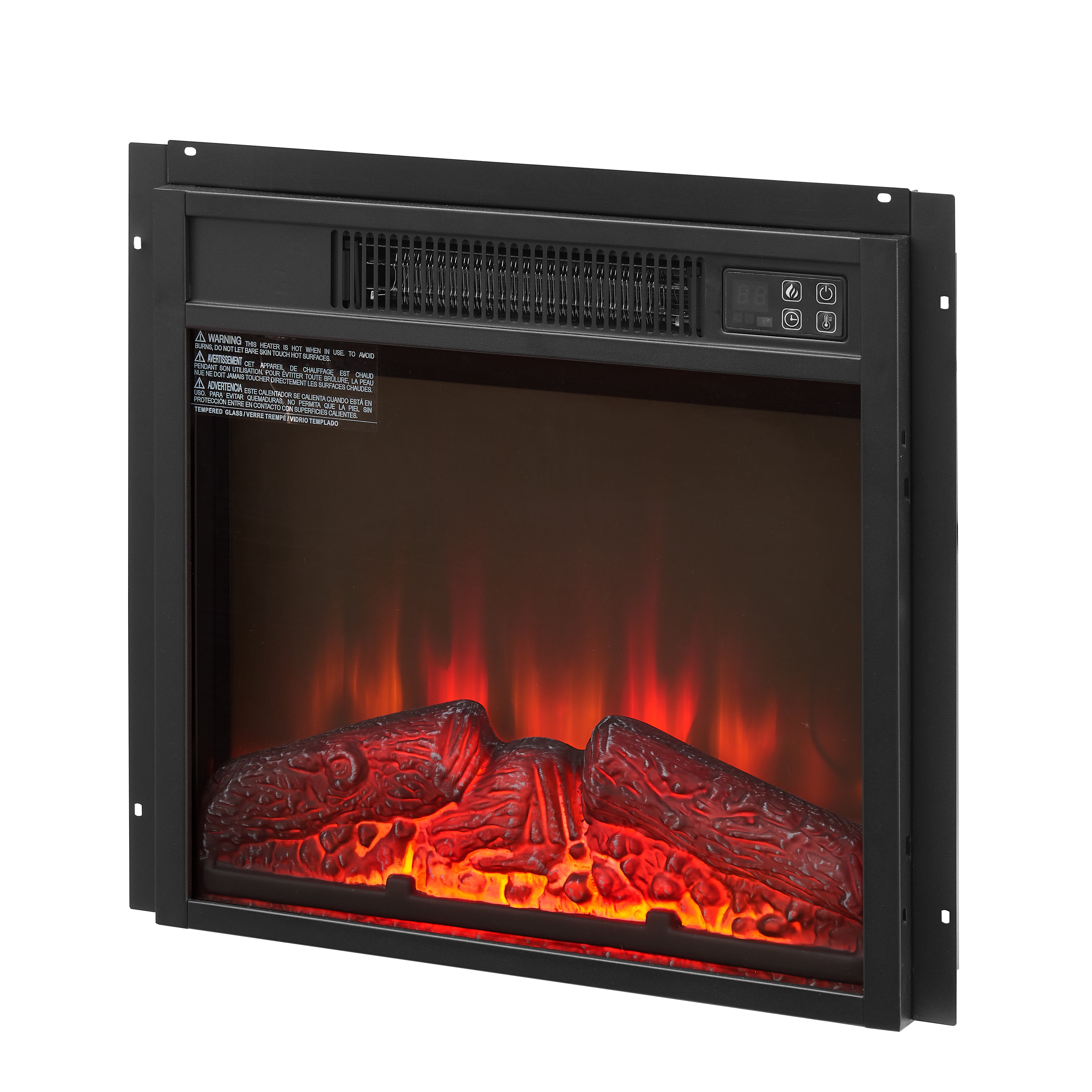 PAPROOS 18 Inch Electric Fireplace Insert, Recessed Wall Mounted Electric Fireplace with Remote Control, Ultra-Thin Fireplace Heater with Log Set, Realistic Flame, 1400W, Black