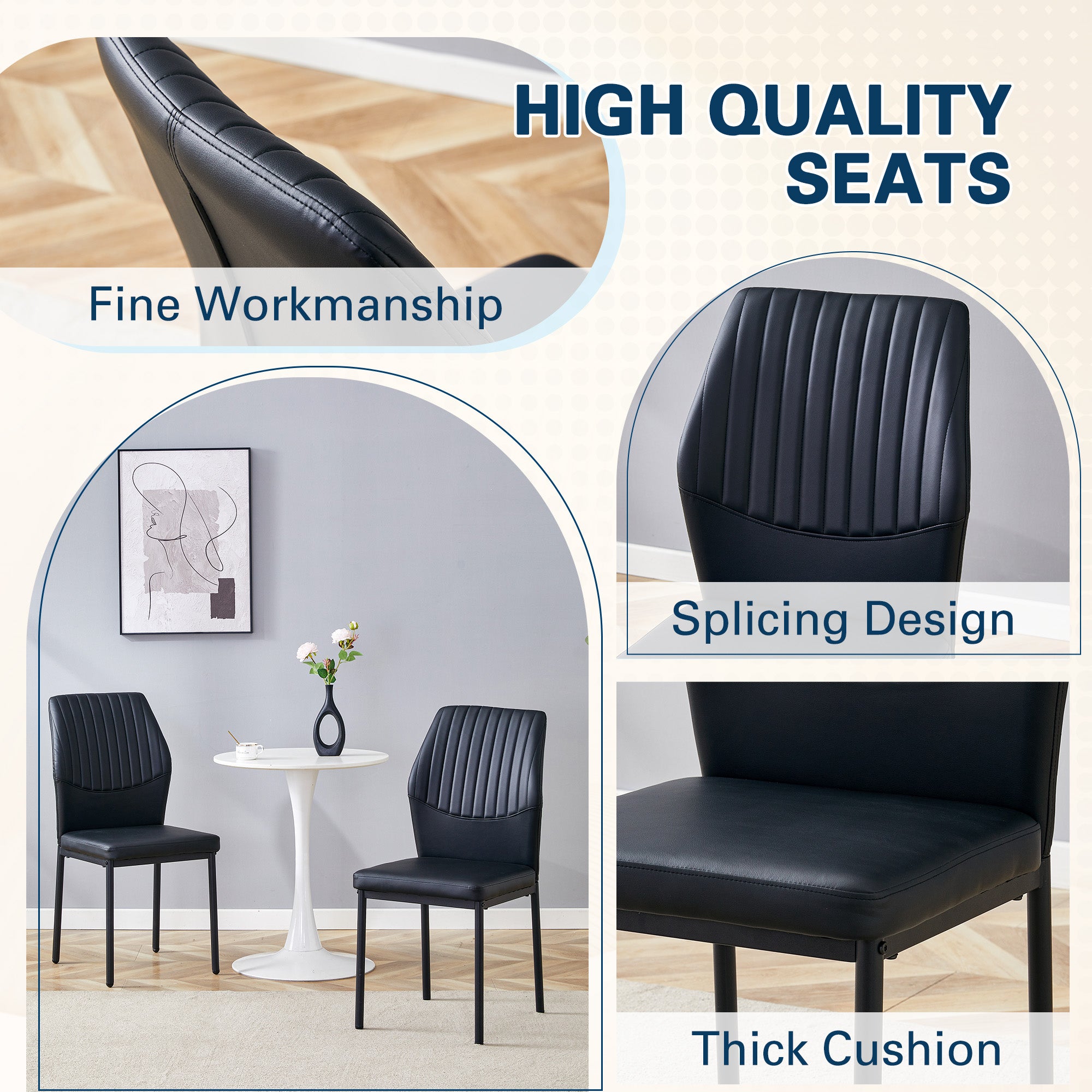 Dining Chairs Set of 4, Paproos PU Leather Upholstered Dining Chairs, Mid Century Accent Chair Side Chair with High Backrest and Metal Legs, Dining Kitchen Living Room