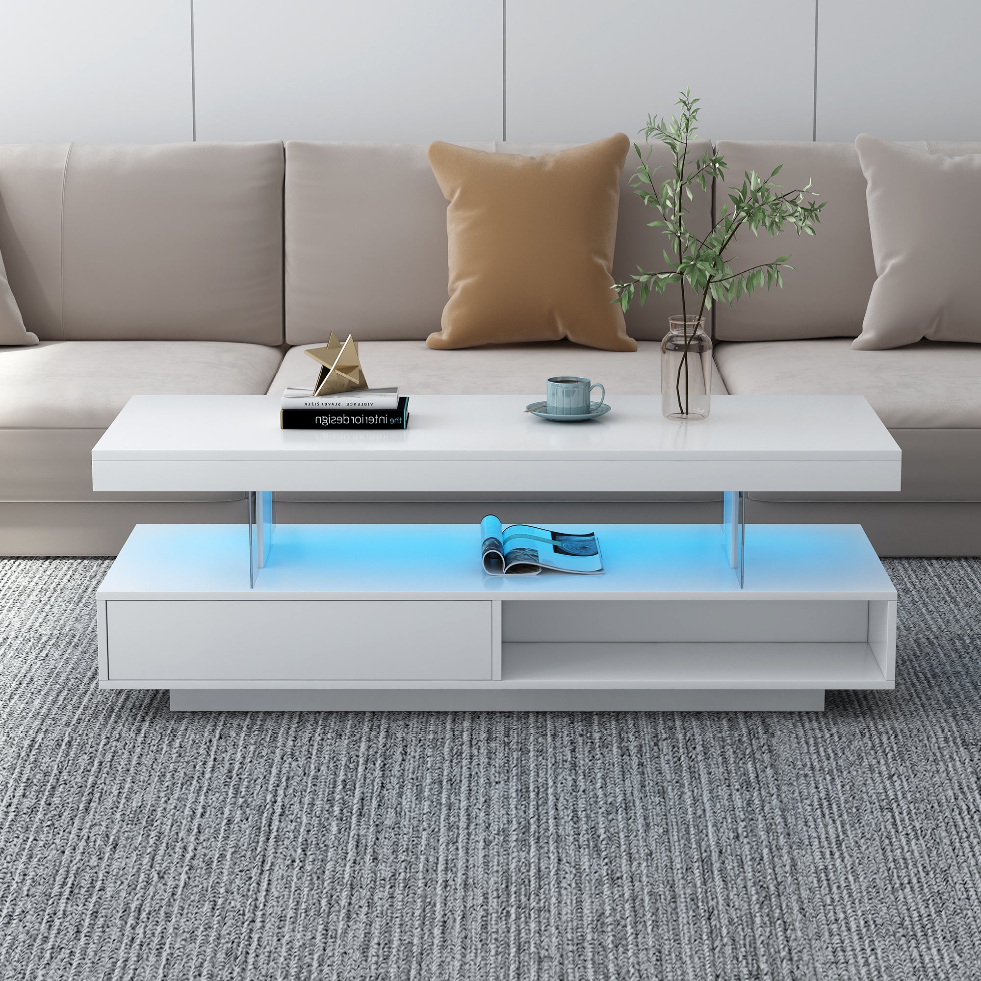 PAPROOS 51.2" LED Coffee Table with Storage