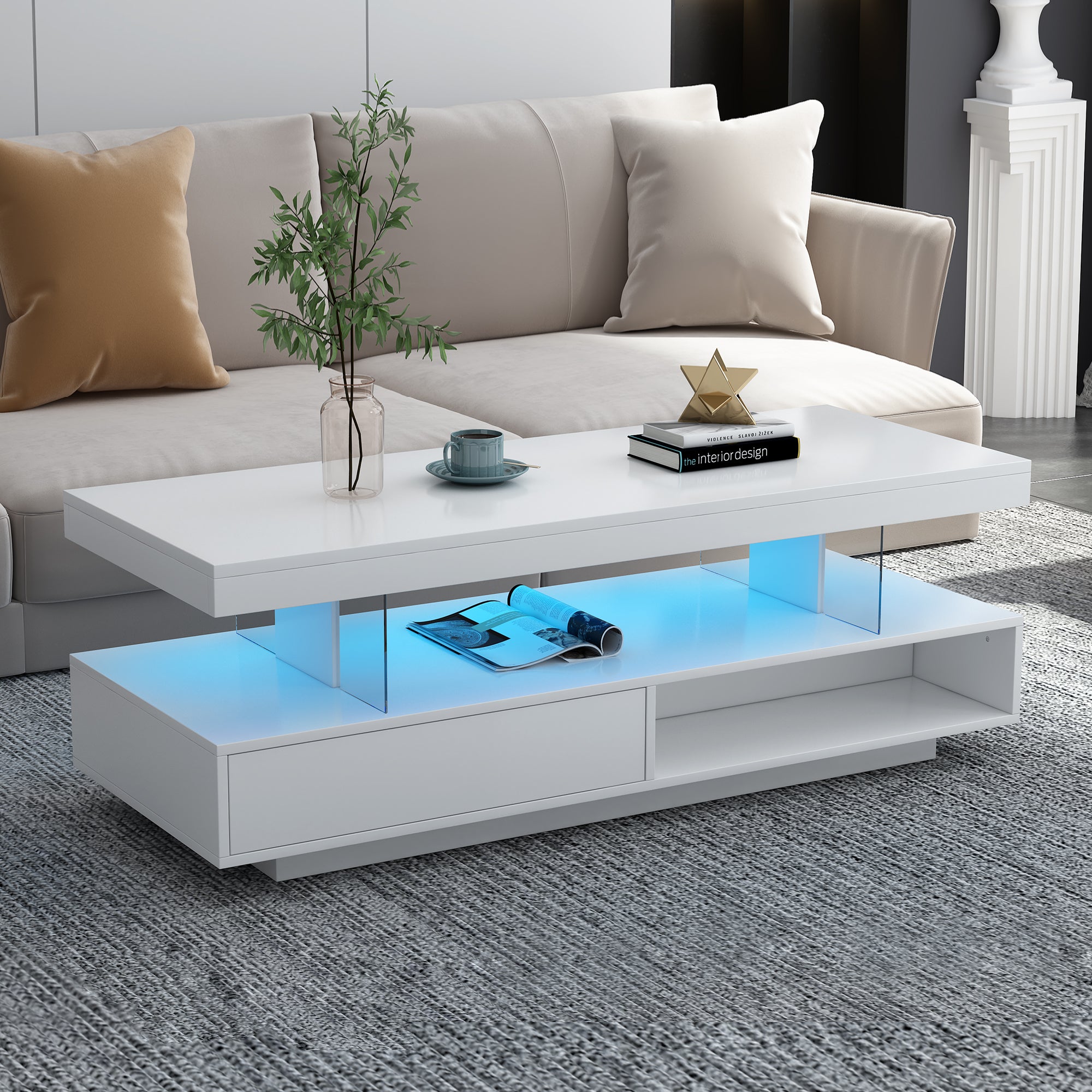 PAPROOS 51.2" LED Coffee Table with Storage