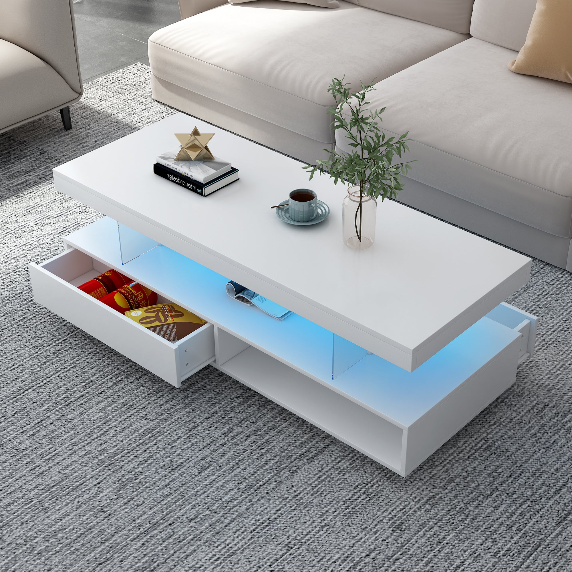 PAPROOS 51.2" LED Coffee Table with Storage
