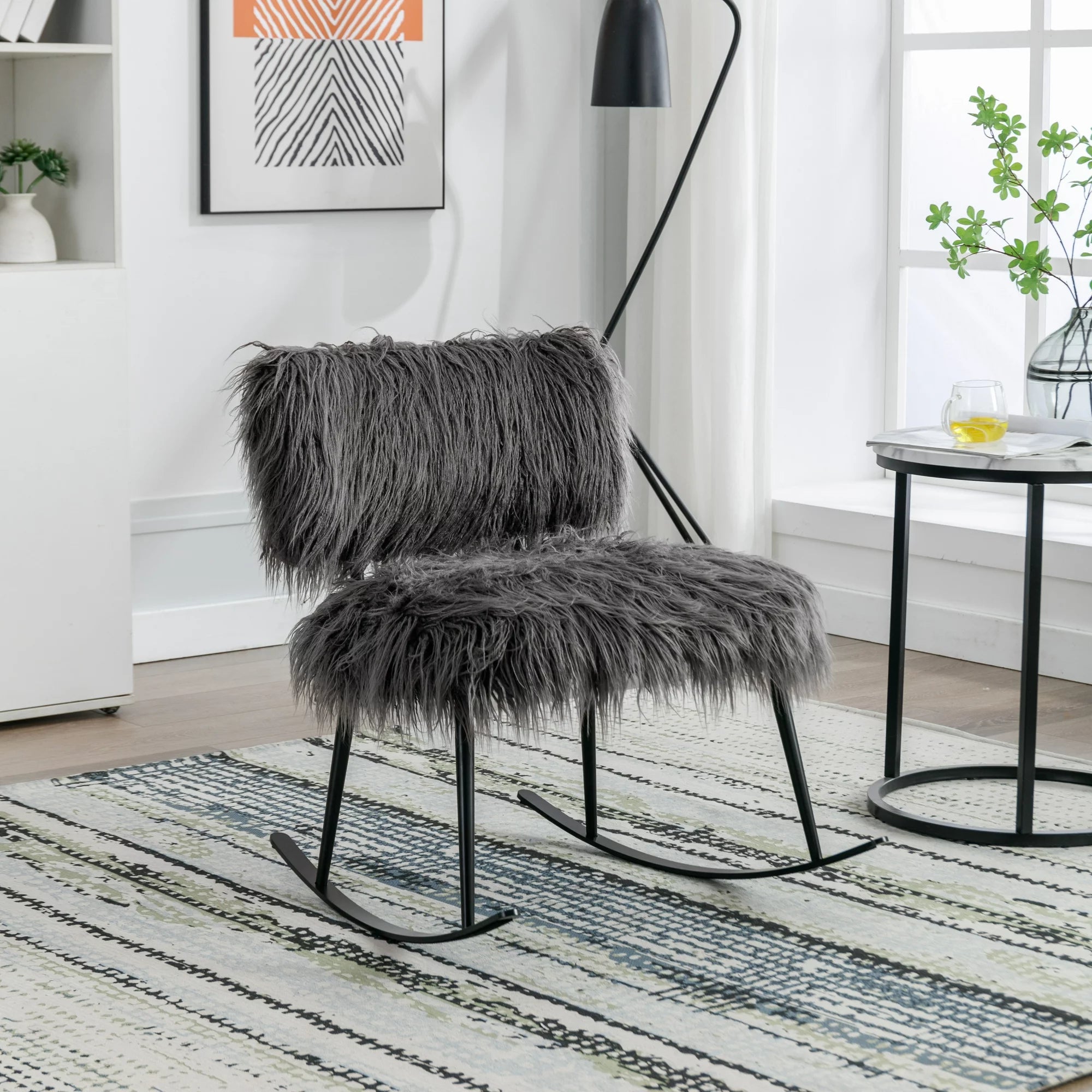paproos Modern Velvet Nursery Rocking Chair, Accent Rocker Chair with High Backrest for Baby Nursery Kids, Accent Glider Rocker for Living Room Bedroom Playroom