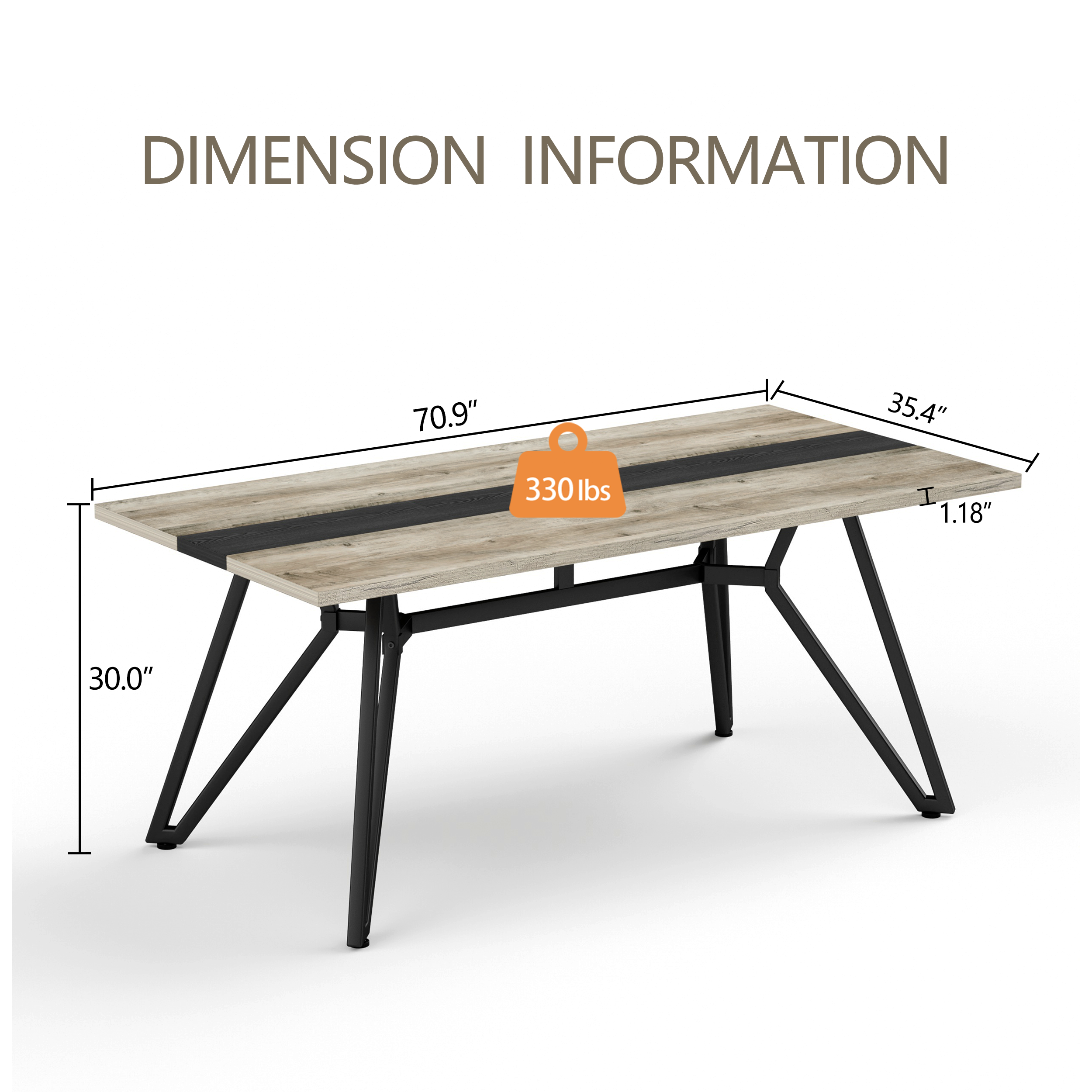 PAPROOS 71" Dining Table for 6-8 People, Rectangle Faux Marble Kitchen Table, Dining Room Table with Adjustable Metal Legs, for Kitchen Dining Room, Gathering, White+Black (Only Table)