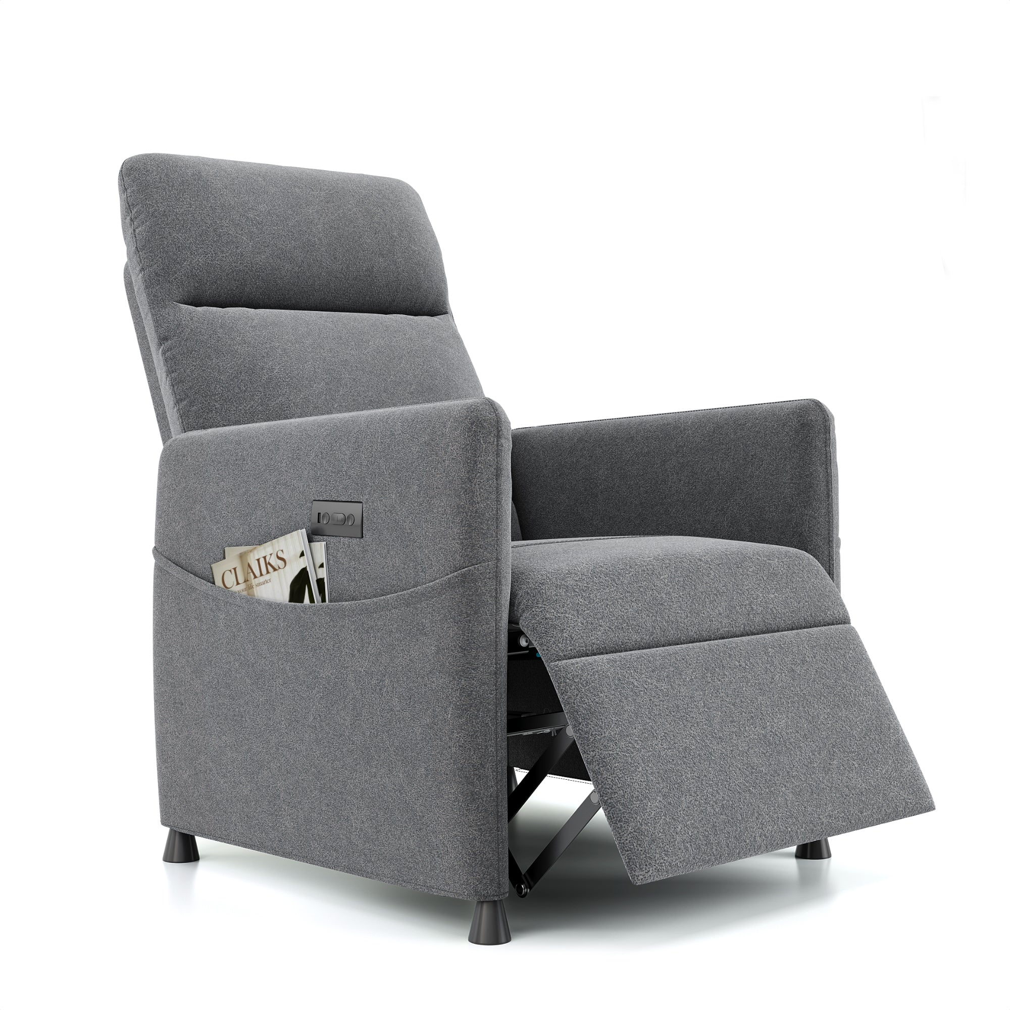 Electric Recliner Chair for Adults, PAPROOS Velvet Power Recliner Chair with Footrest & Padded Seat, Small Reclining Sofa with Side Pocket, Manual Recliner for Living Room Home Theater, Light Grey