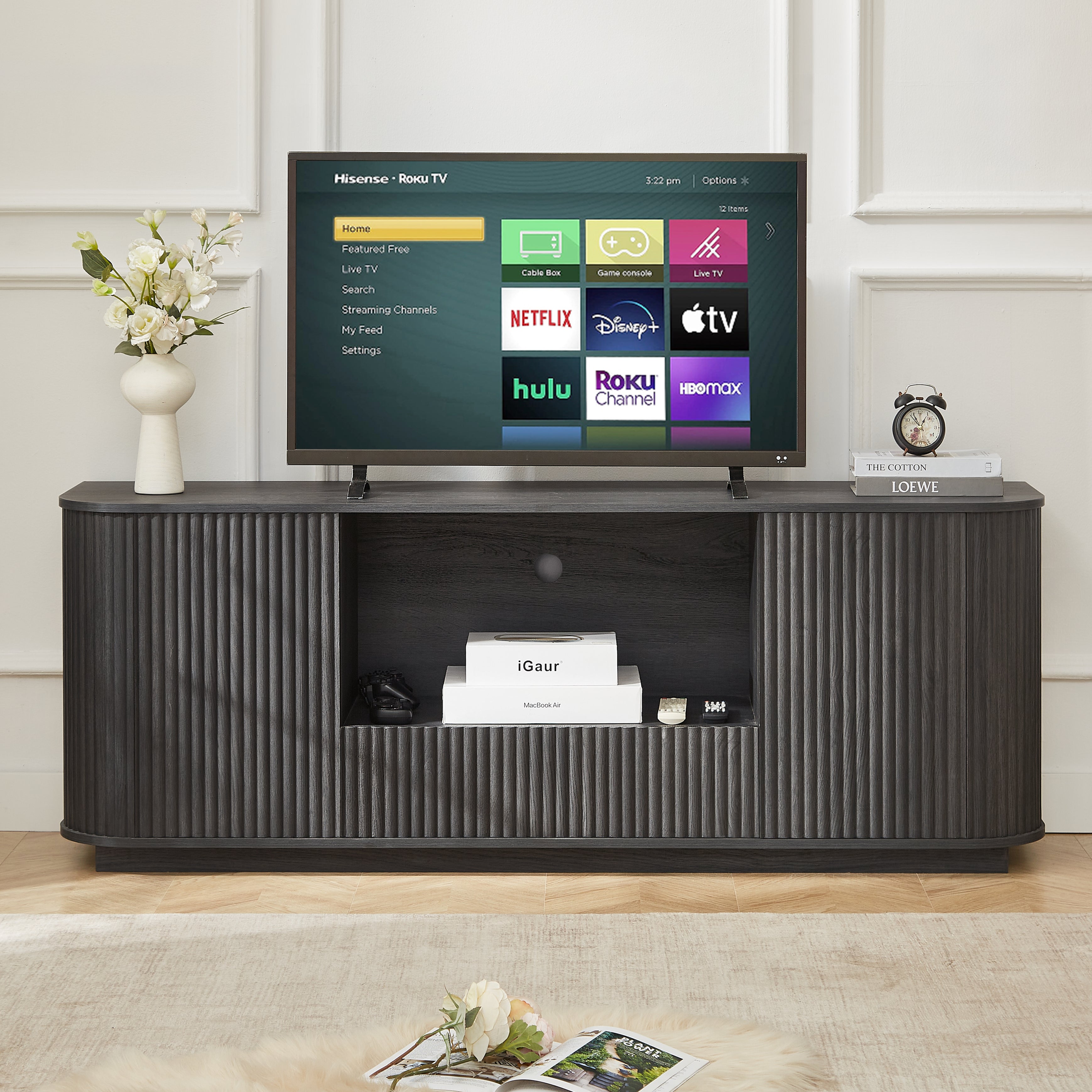 PAPROOS 2-Pieces TV Stand for 70 Inch TV, 64" Entertainment Center with Storage Cabinet, Fluted Sideboard, Accent Cabinet with 1 Drawer and 2 Doors for Kitchen, Dining Living Room