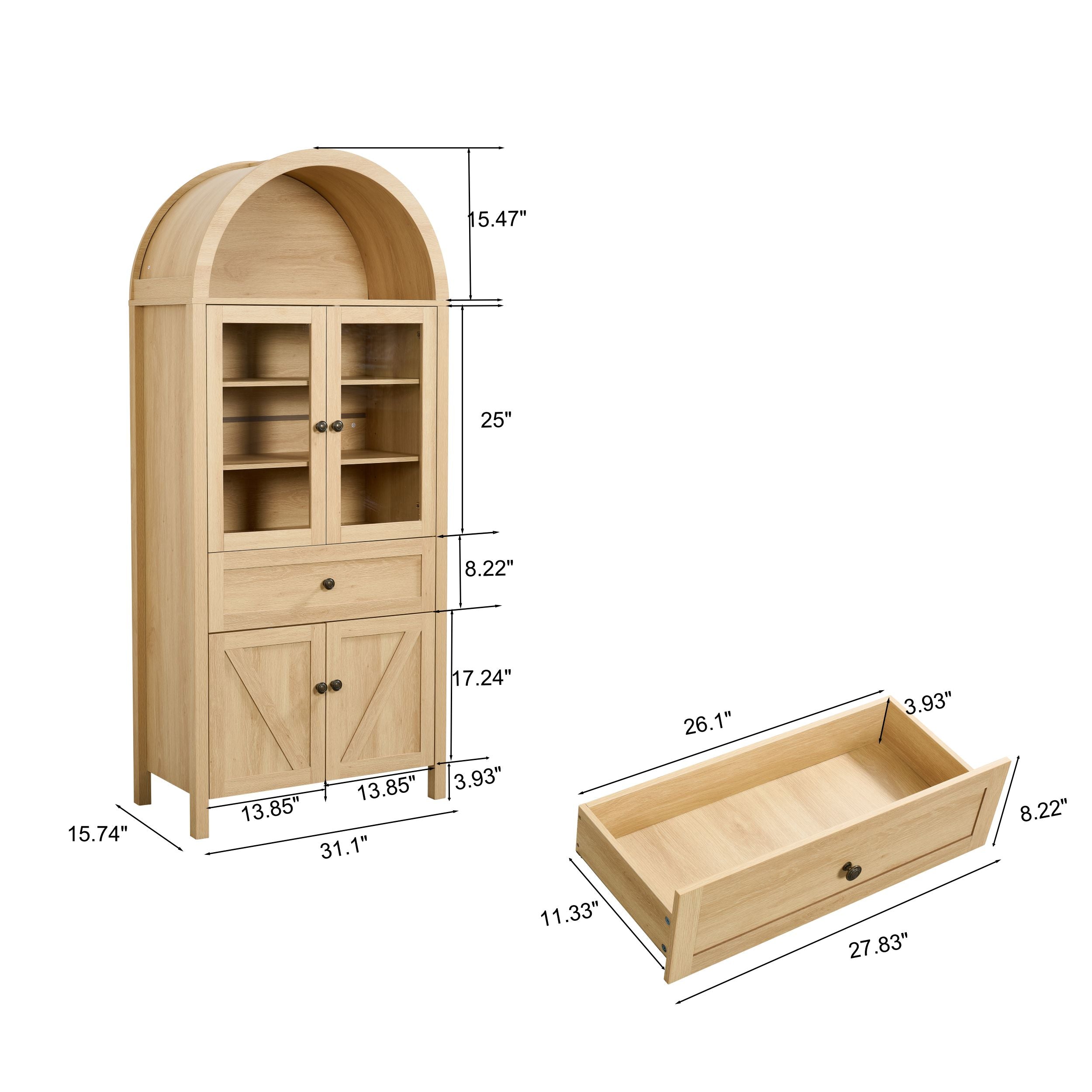 PAPROOS 71'' Arched Pantry Storage Cabinet, Kitchen Pantry Cabinet with Drawers and Doors, Adjustable Shelves, Display Cabinet for Dining Room Living Room,